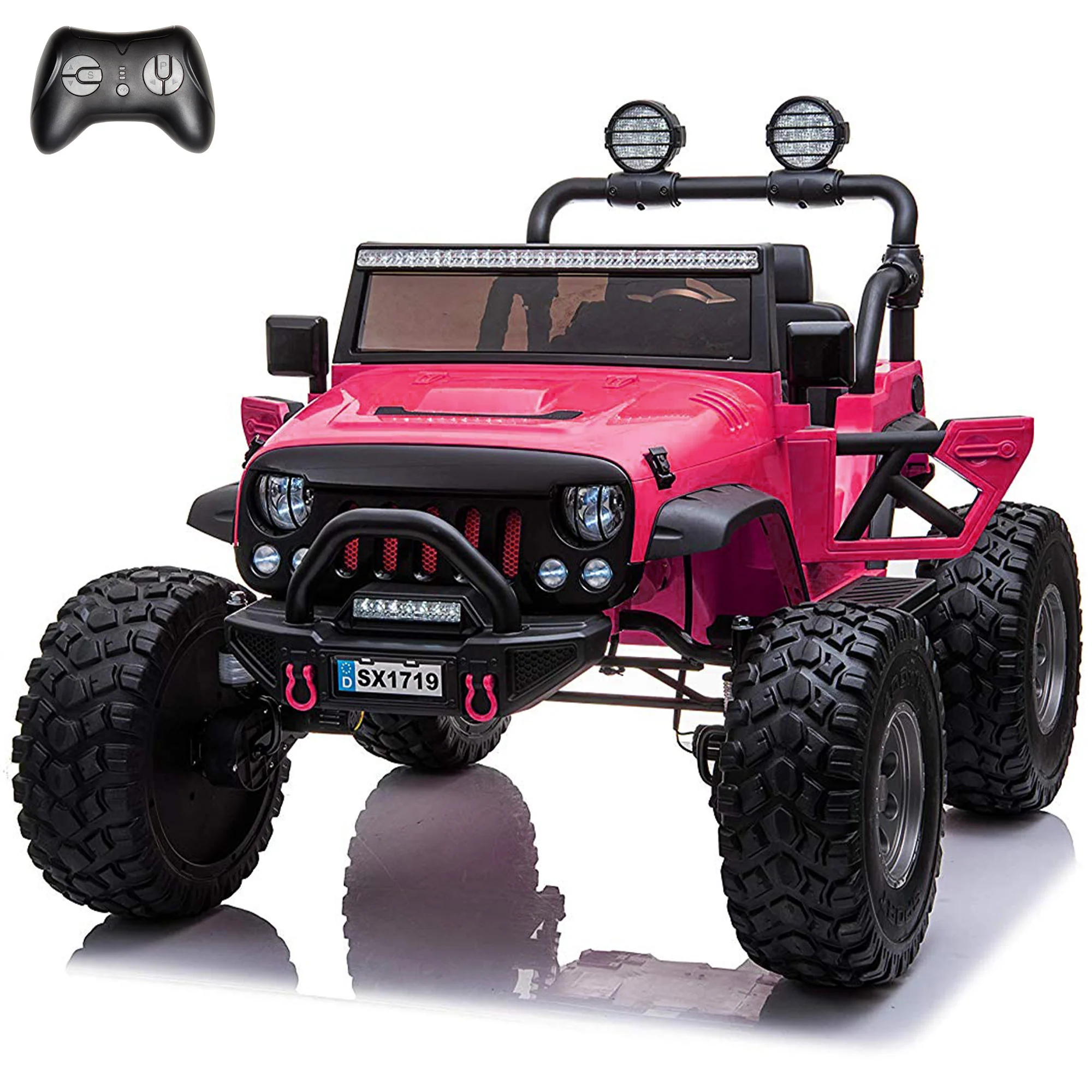 Lifted Monster Jeep 12V 2 Seater Classic Ride on Car with Remote Control, Leather Seat and EVA Tires - Image 13