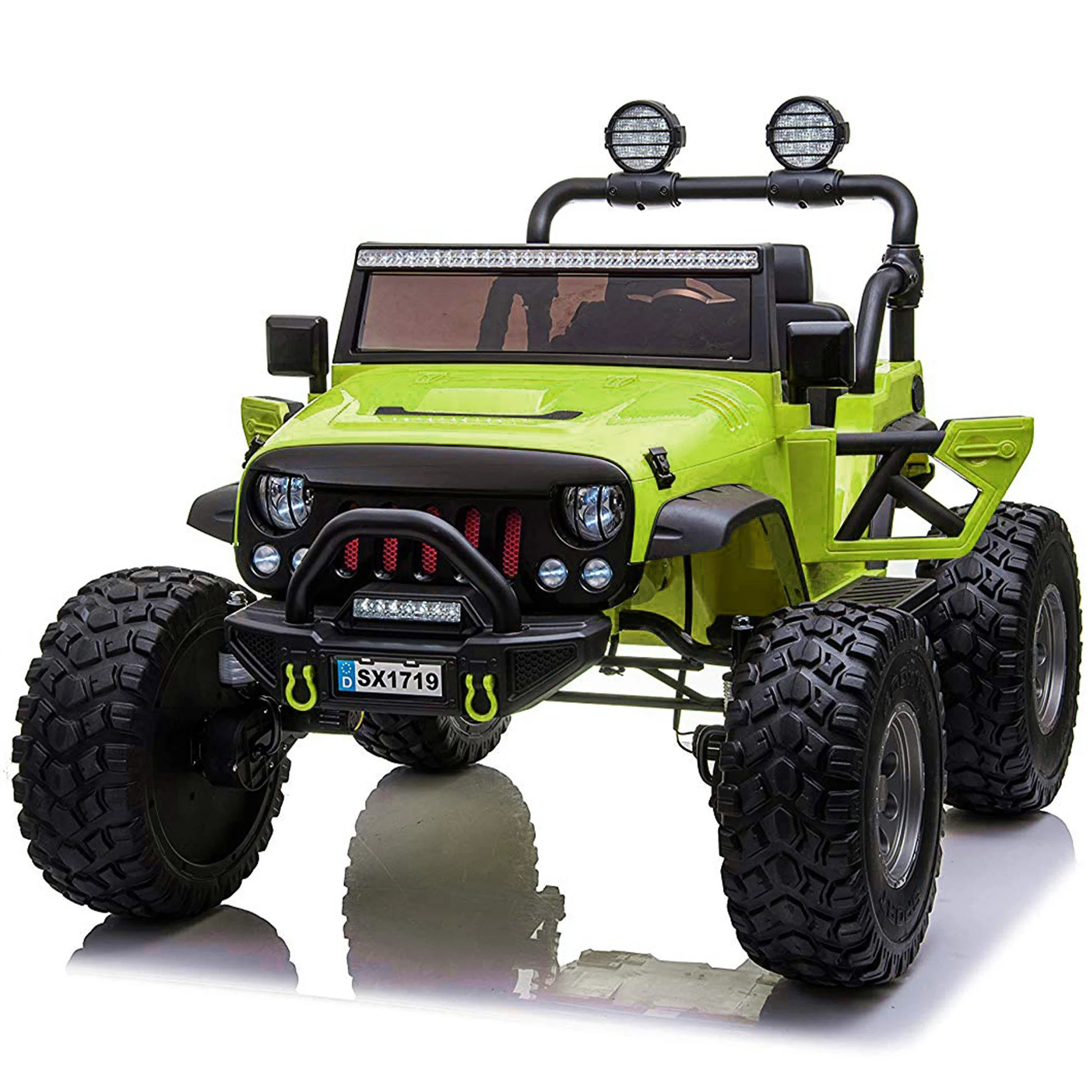 Lifted Monster Jeep 12V 2 Seater Classic Ride on Car with Remote Control, Leather Seat and EVA Tires - Image 14