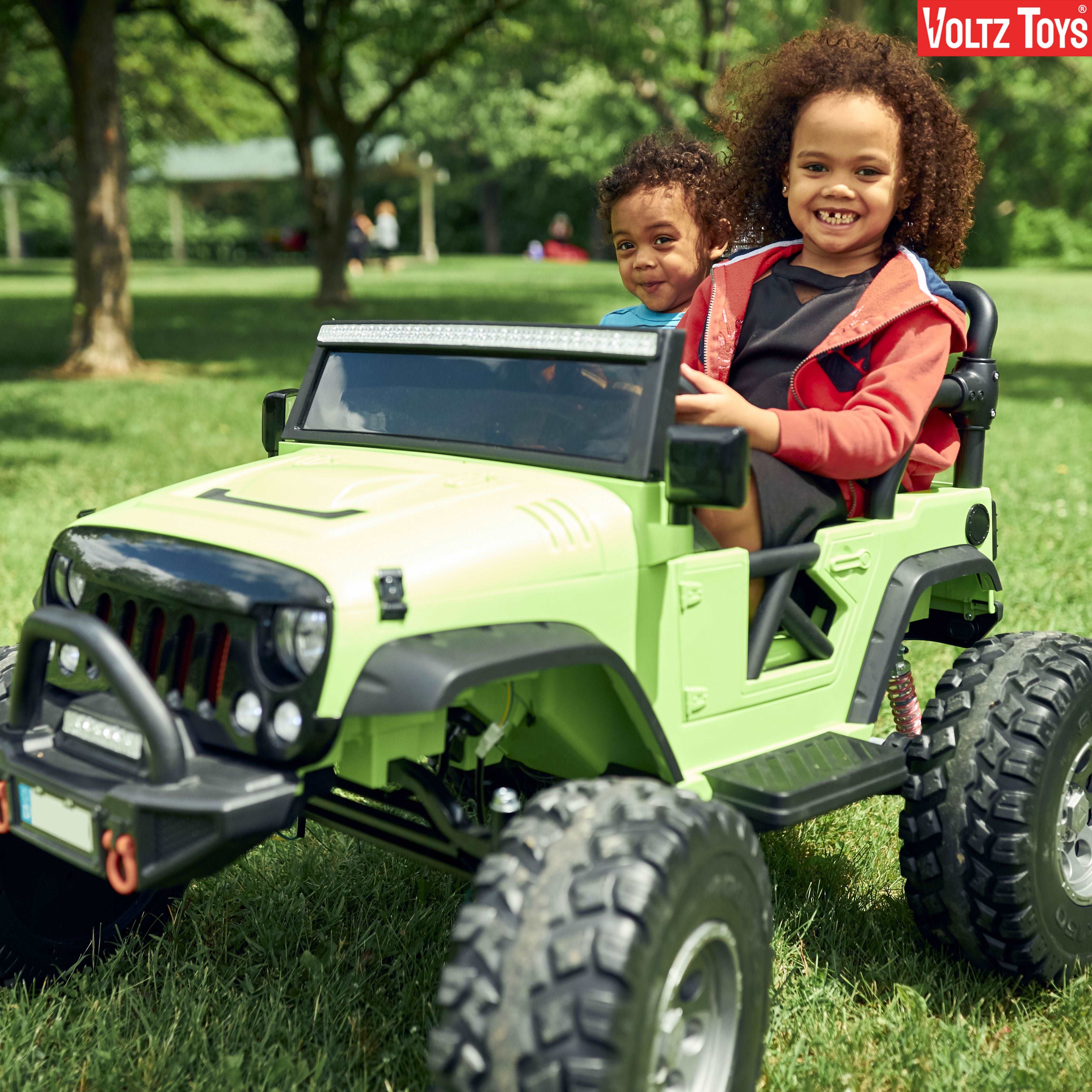 Lifted Monster Jeep 12V 2 Seater Classic Ride on Car with Remote Control, Leather Seat and EVA Tires - Image 9