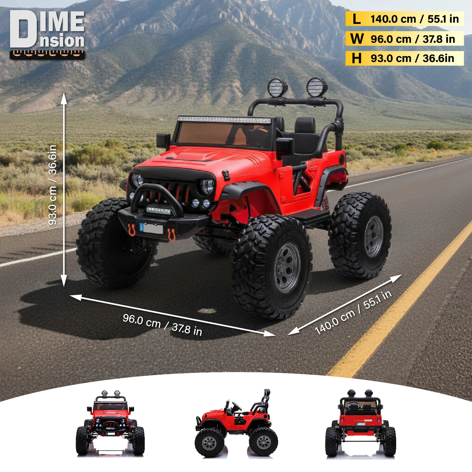 Lifted Monster Jeep 24V 2 Seater Classic Ride on Car with Remote Control, Leather Seat and EVA Tires - Image 4