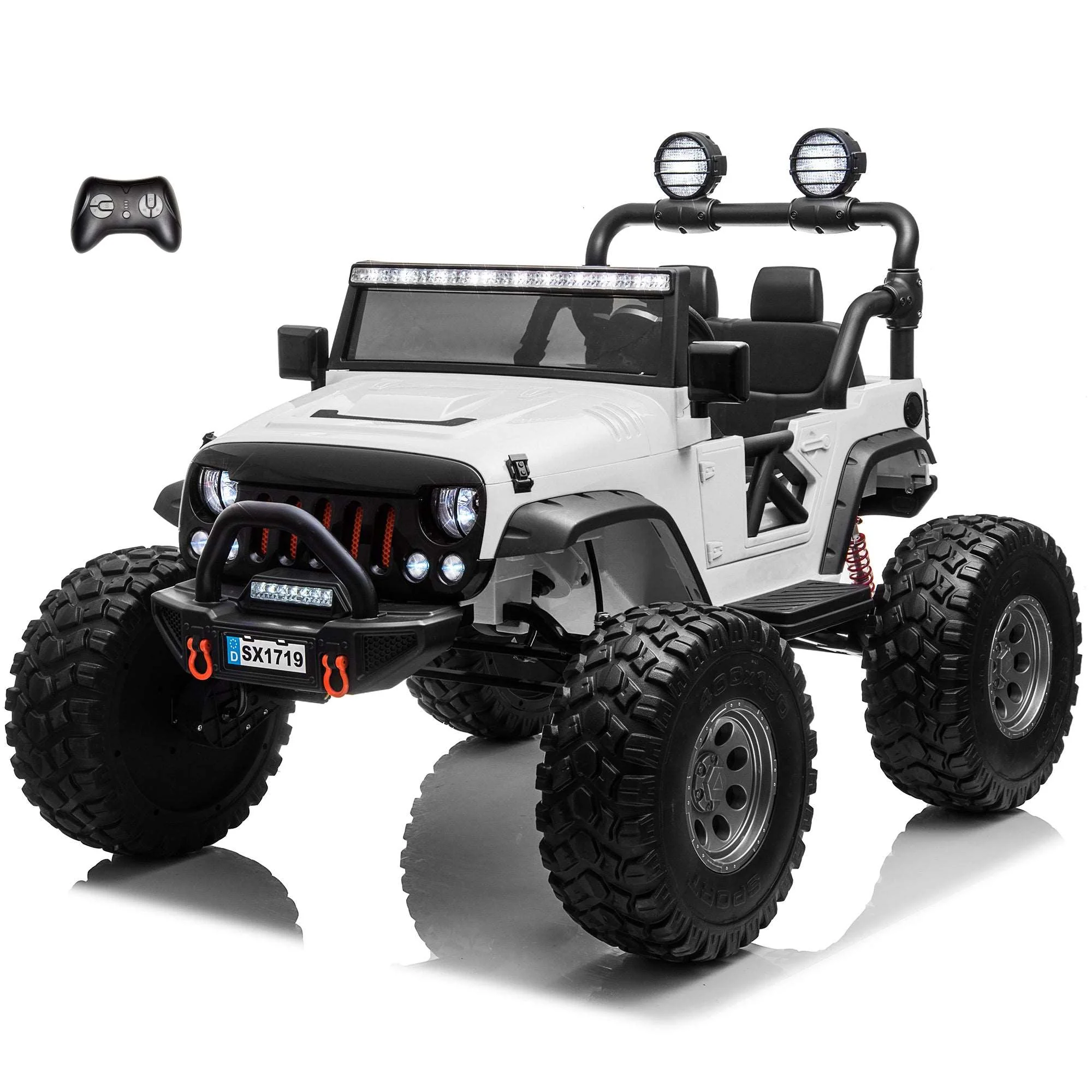 Lifted Monster Jeep 24V 2 Seater Classic Ride on Car with Remote Control, Leather Seat and EVA Tires - Image 8