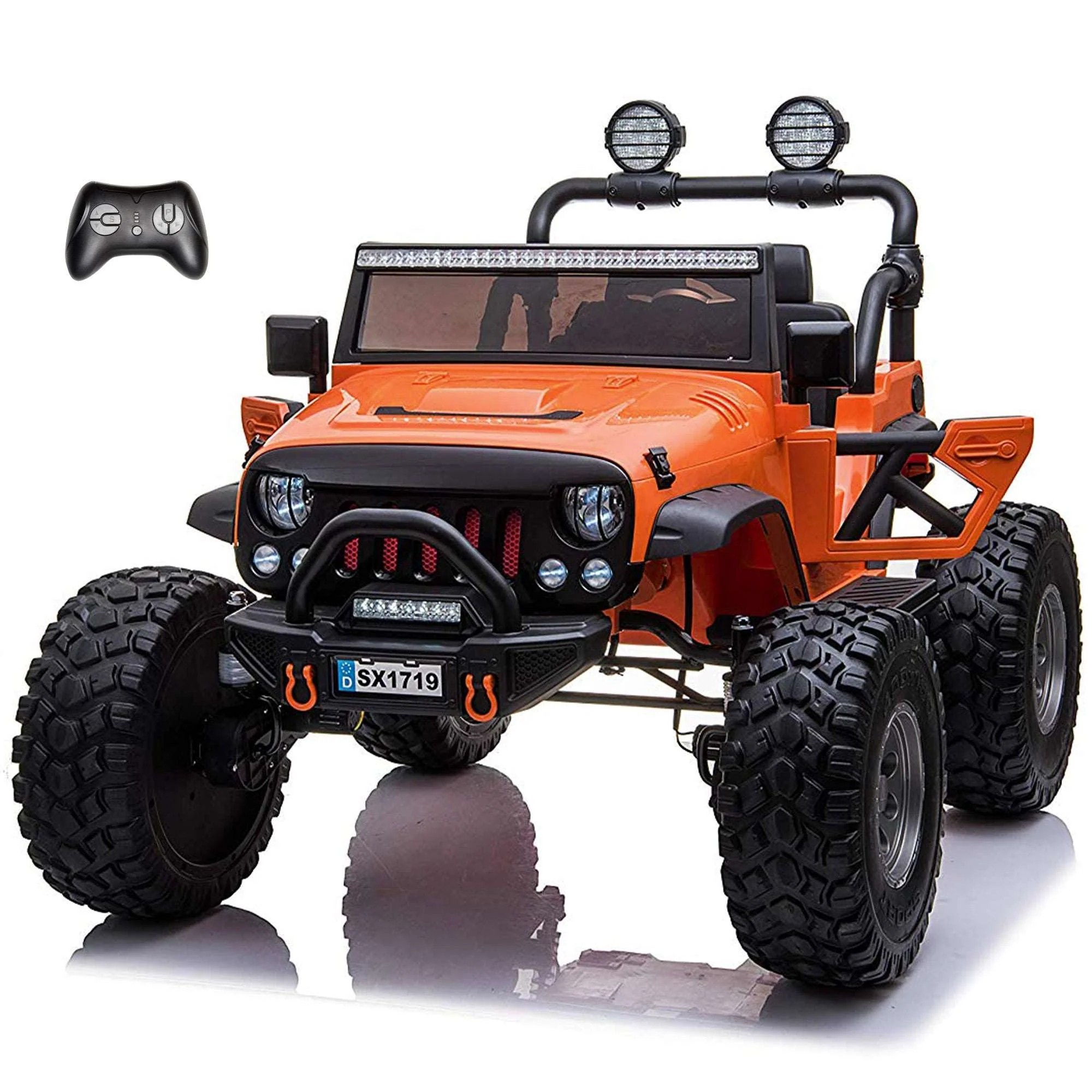 Lifted Monster Jeep 24V 2 Seater Classic Ride on Car with Remote Control, Leather Seat and EVA Tires - Image 9
