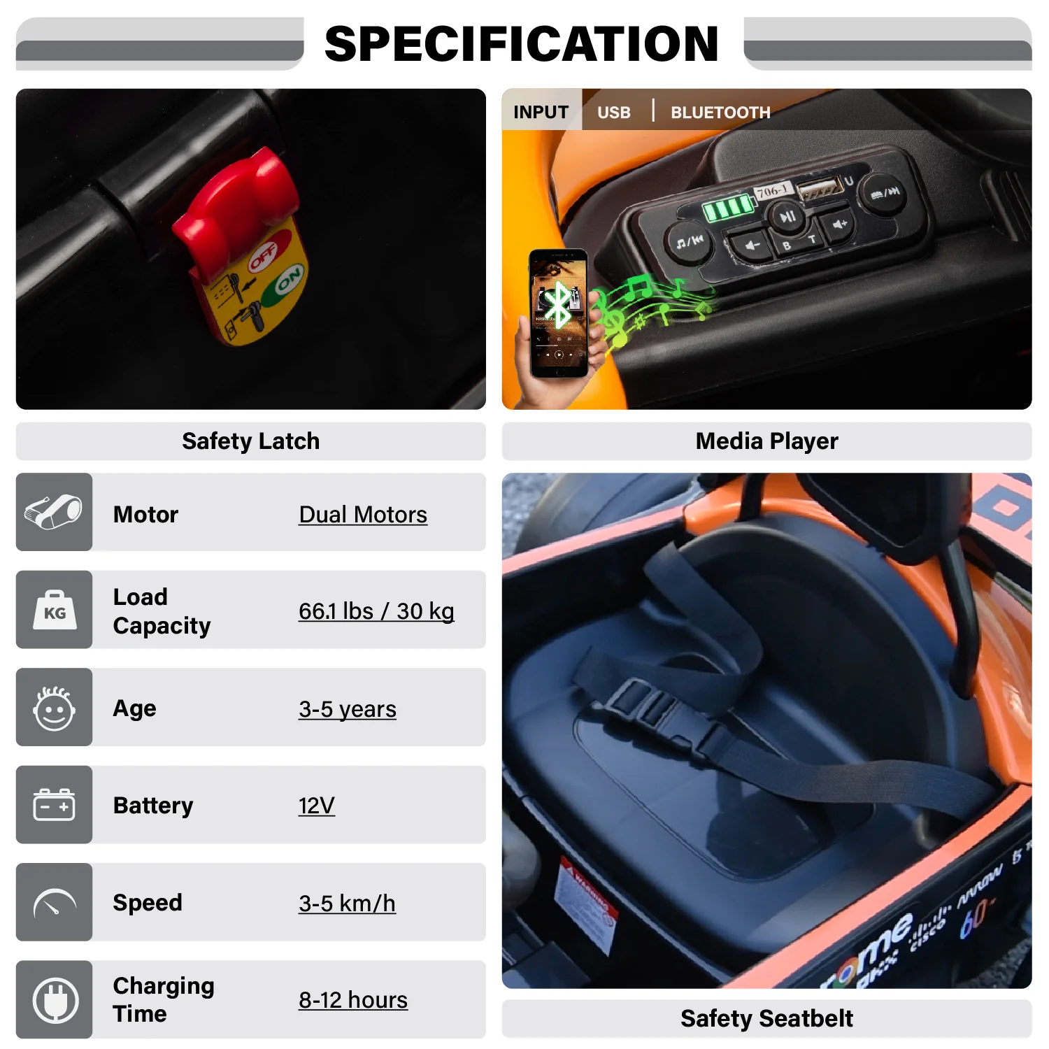 McLaren F1 12V Ride on Car for Kids with Remote Control, LED Lights and Music - Image 2