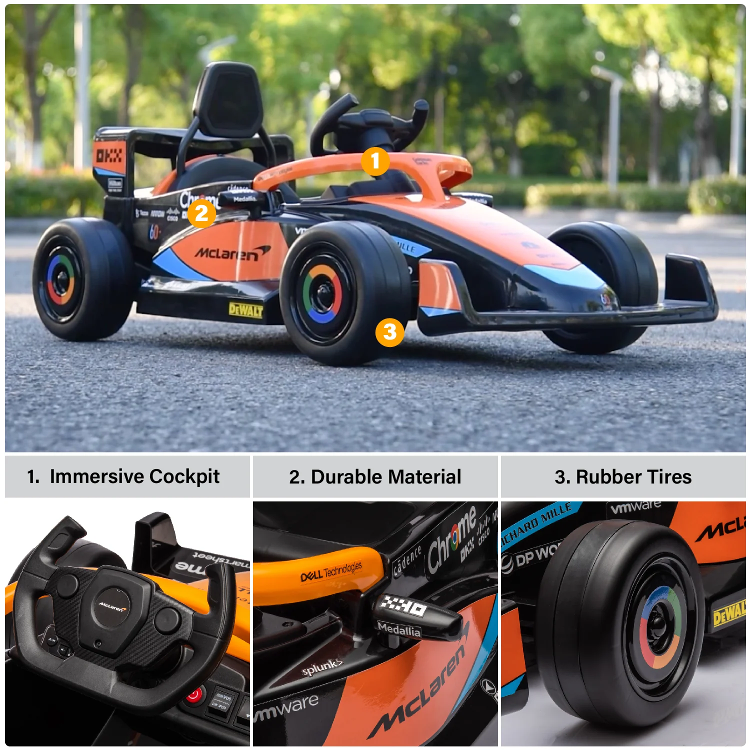 McLaren F1 12V Ride on Car for Kids with Remote Control, LED Lights and Music - Image 5