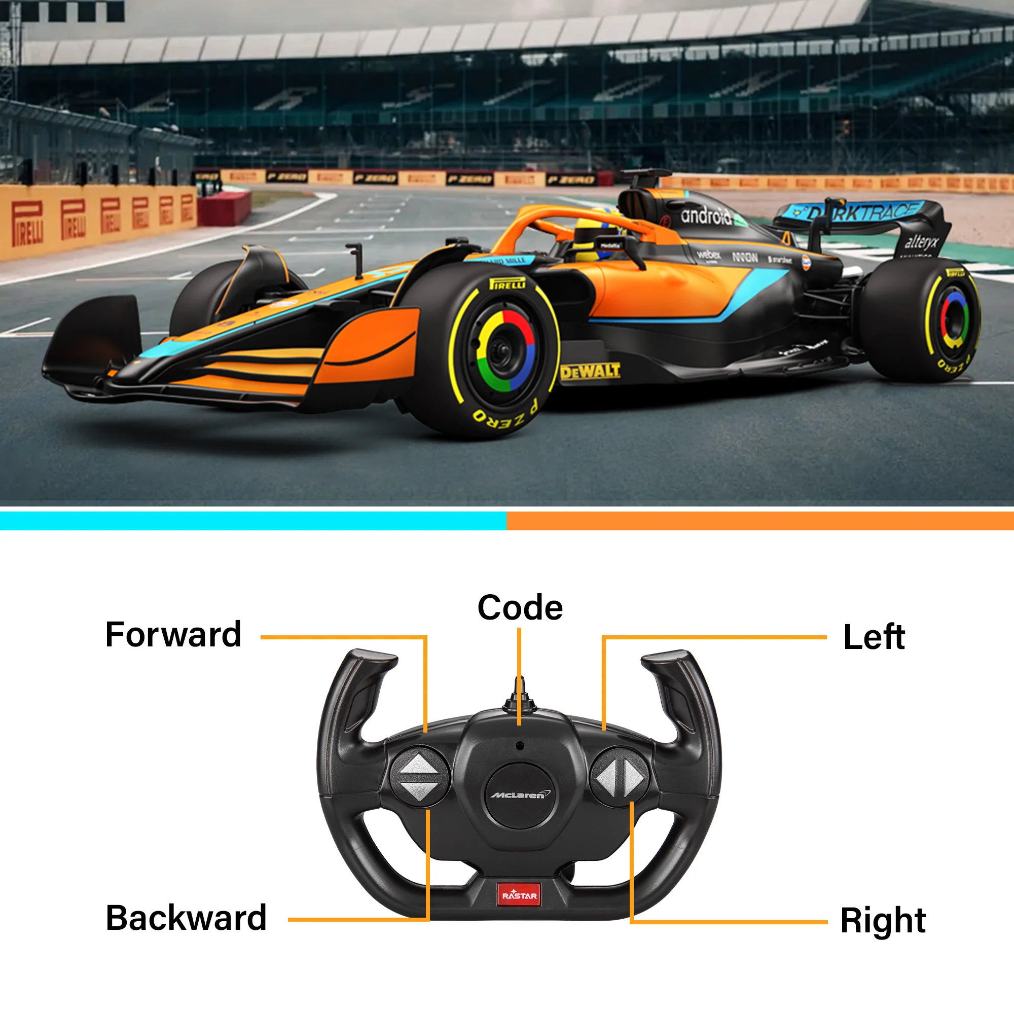 McLaren F1 MCL36 RC Car 1/12 Scale Licensed Remote Control Toy Car, Official F1 Merchandise by Rastar - Image 4