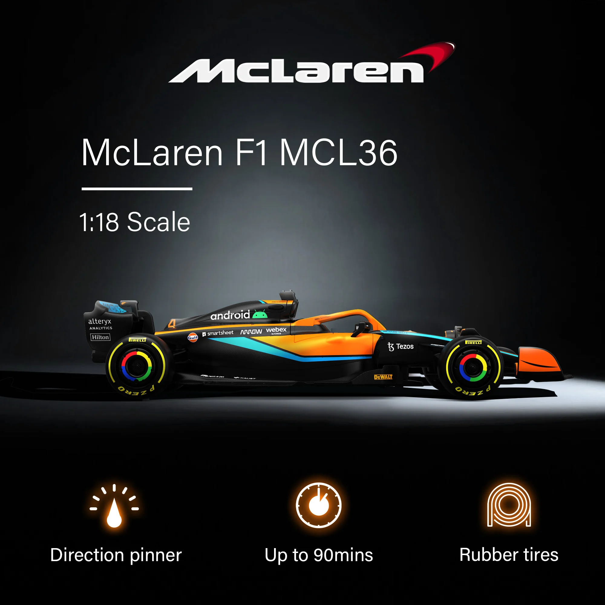 McLaren F1 MCL36 RC Car 1/18 Scale Licensed Remote Control Toy Car, Official F1 Merchandise by Rastar - Image 3