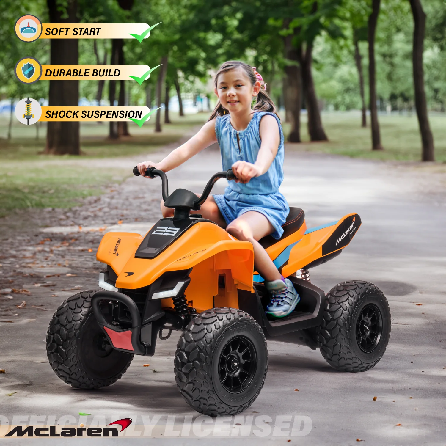 McLaren MCL 35 Kids Quad ATV 12V Ride on Car with LED Lights and Music - Image 2