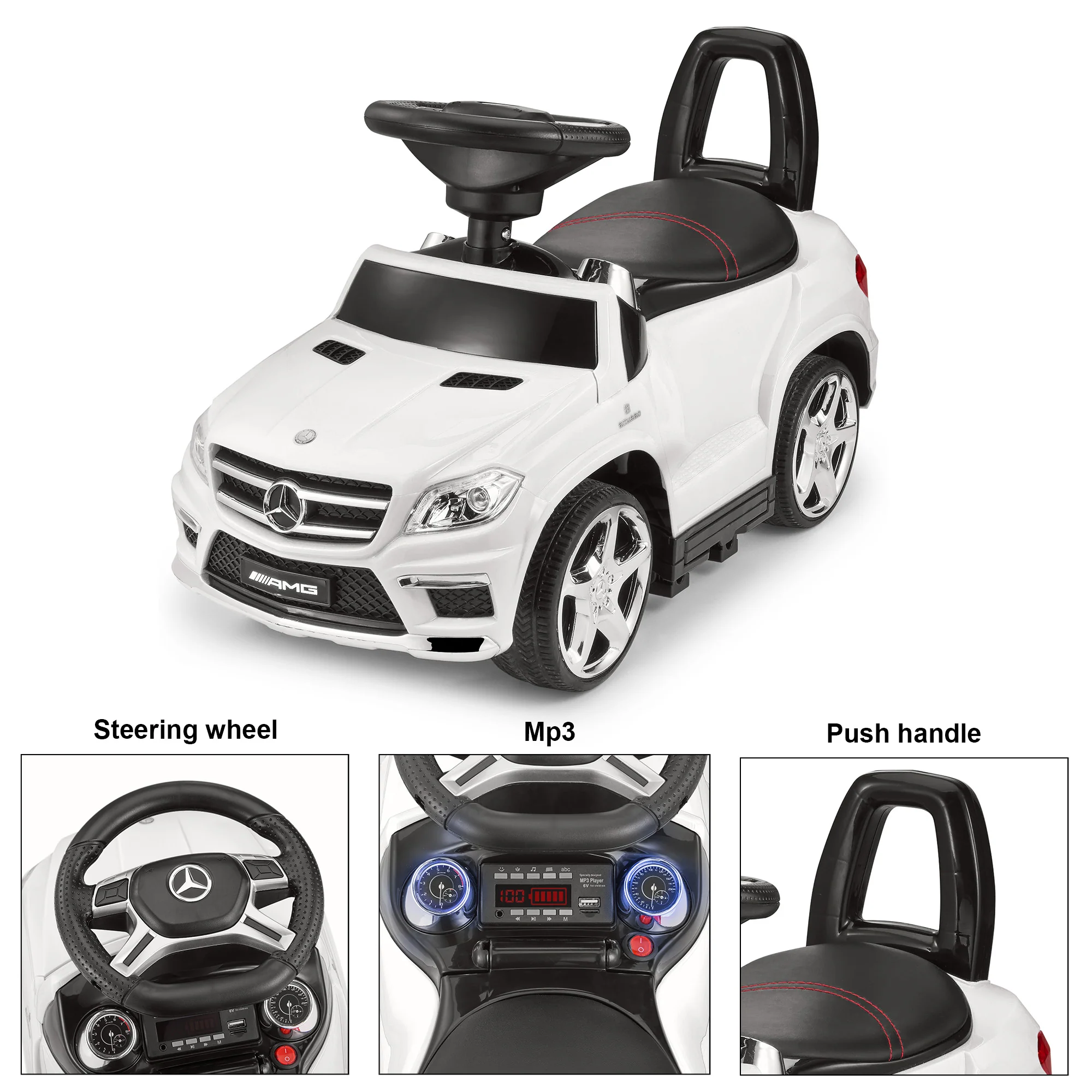 Mercedes-Benz AMG GL63 4-in-1 Kids Ride-On Car with Push Bar, LED Lights, and MP3 Player, Licensed - Image 6