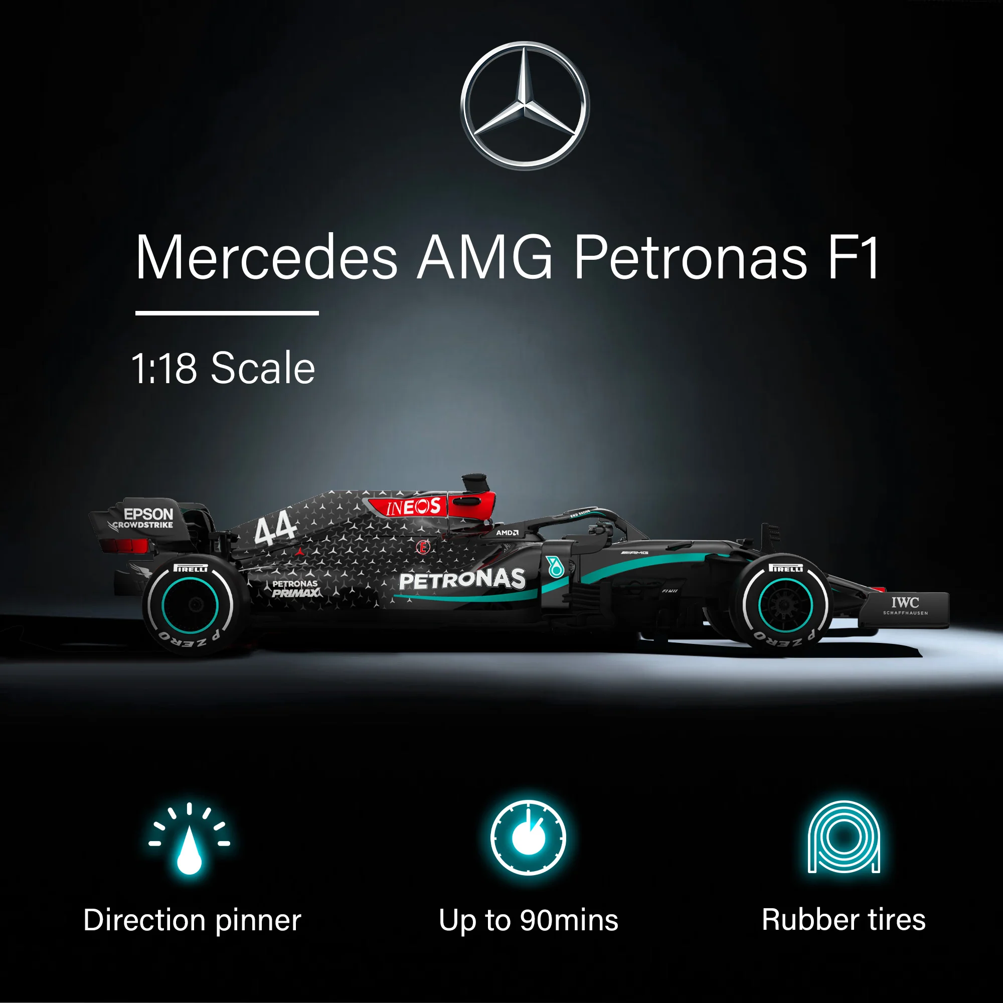 Mercedes-Benz F1 W11 EQ Performance 1/18 Scale Licensed Remote Control Toy Car, Official F1 Merchandise by Rastar - Image 3