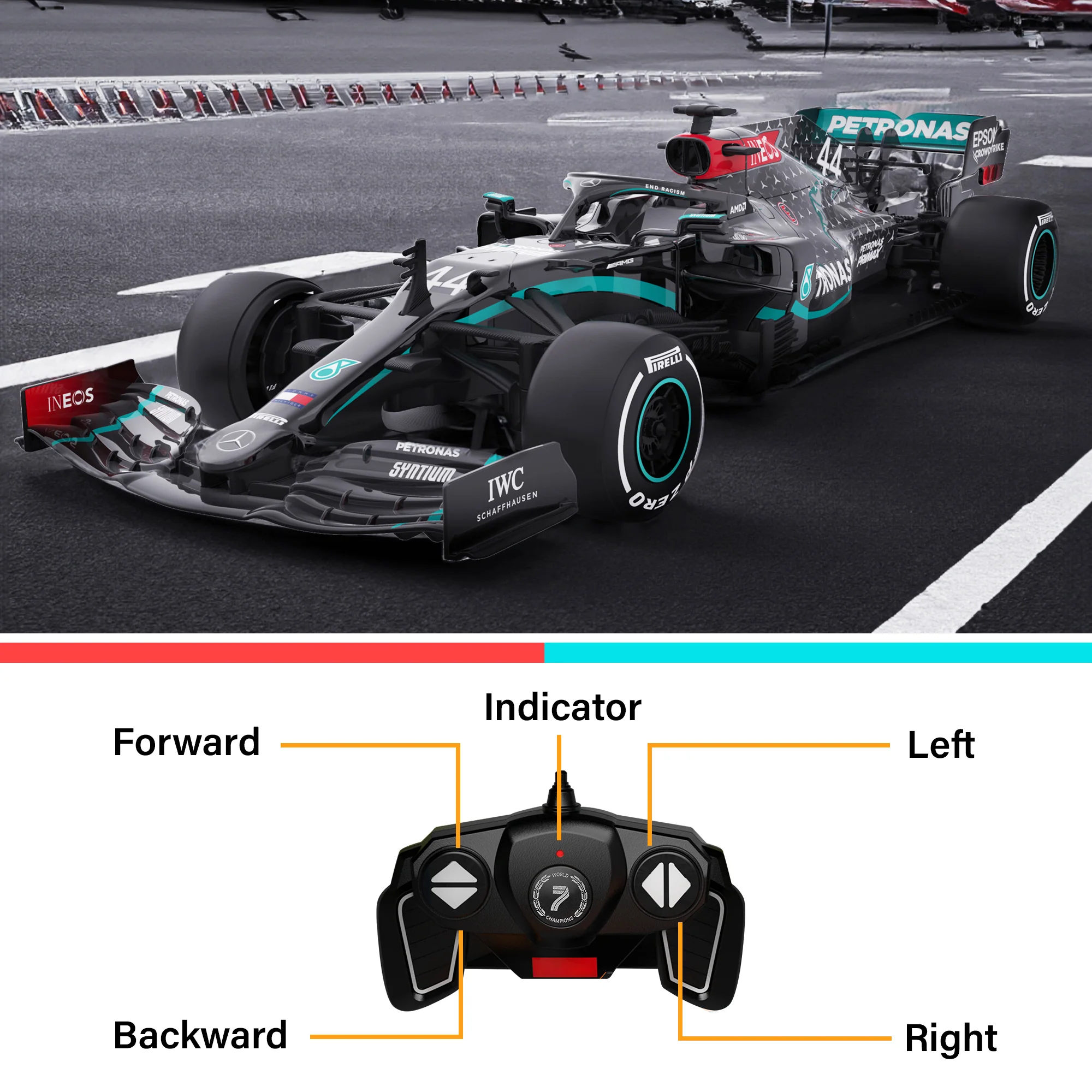 Mercedes-Benz F1 W11 EQ Performance 1/18 Scale Licensed Remote Control Toy Car, Official F1 Merchandise by Rastar - Image 5