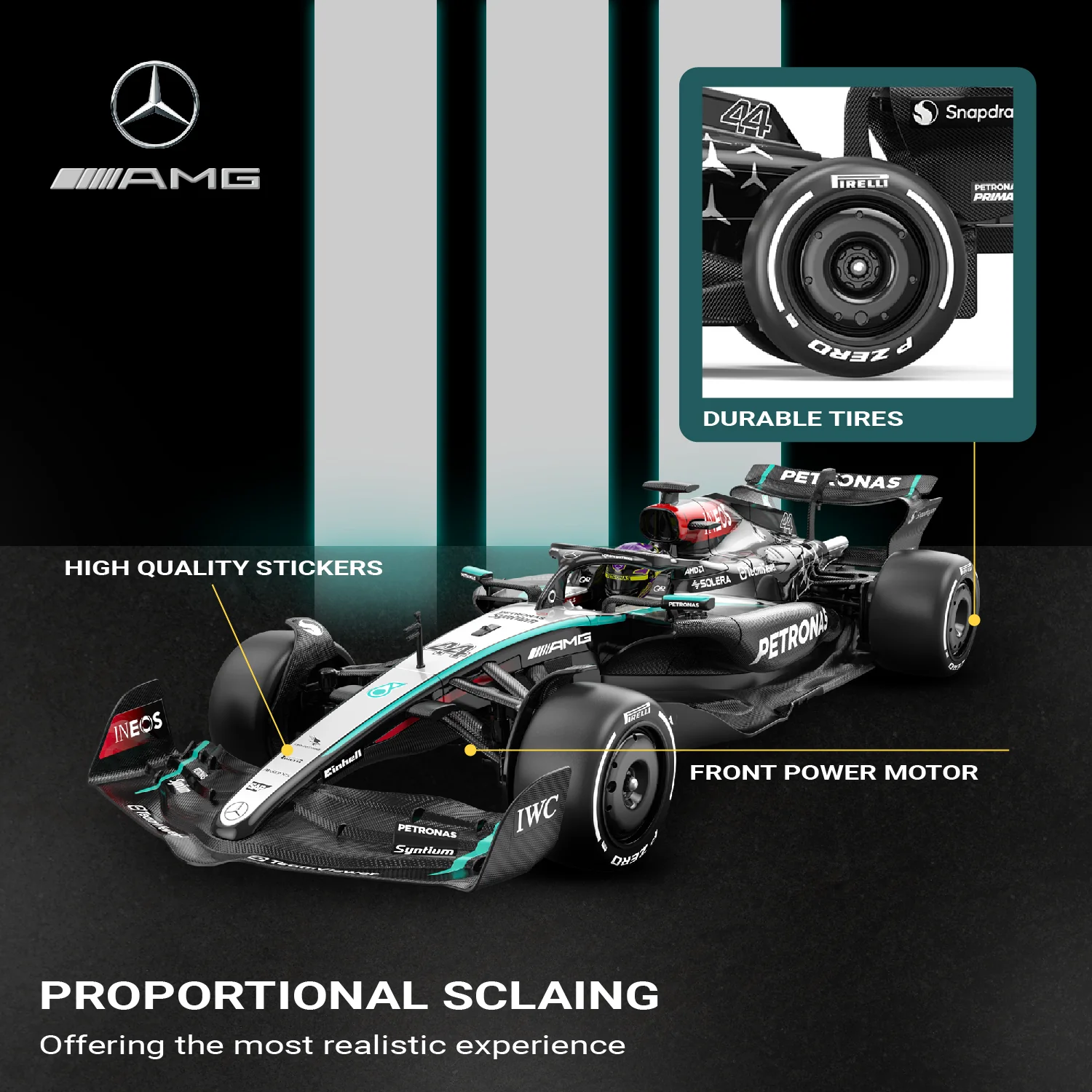 Mercedes-Benz F1 W15 EQ Performance 1/12 Scale Licensed Remote Control Toy Car, Official F1 Merchandise by Rastar - Image 6