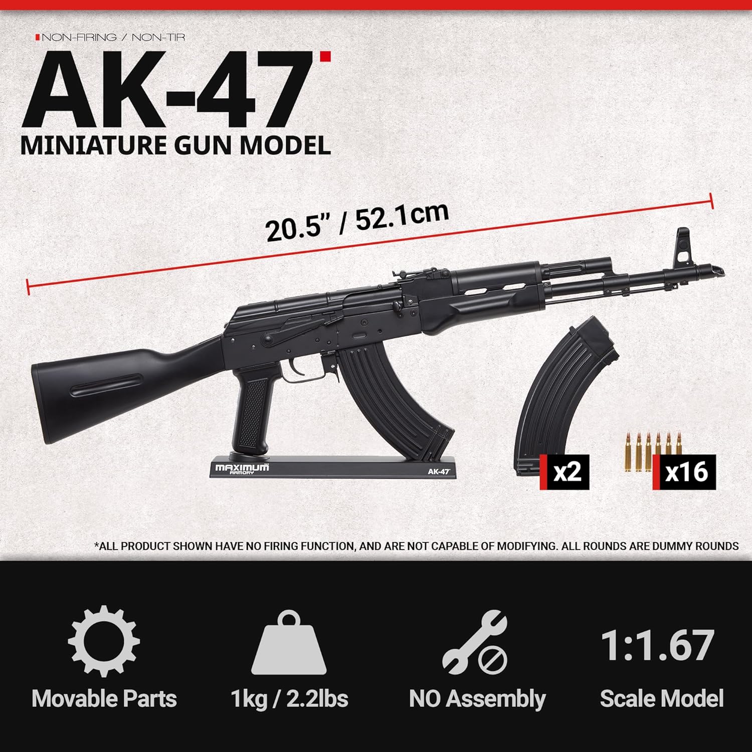 1:1.67 Scale Miniature AK47 Diecast Metal Model - Black - Image 6