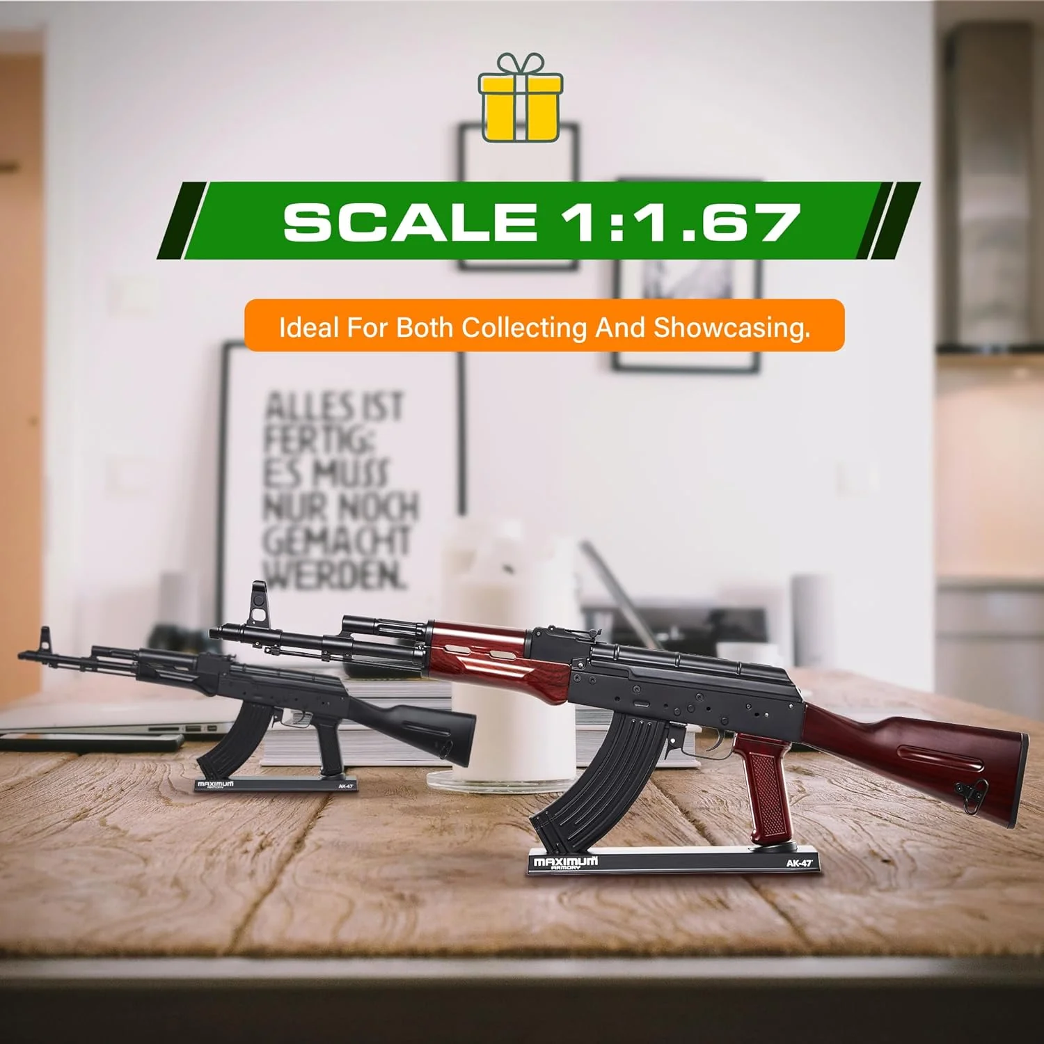 1:1.67 Scale Miniature AK47 Diecast Metal Model - Wood - Image 2