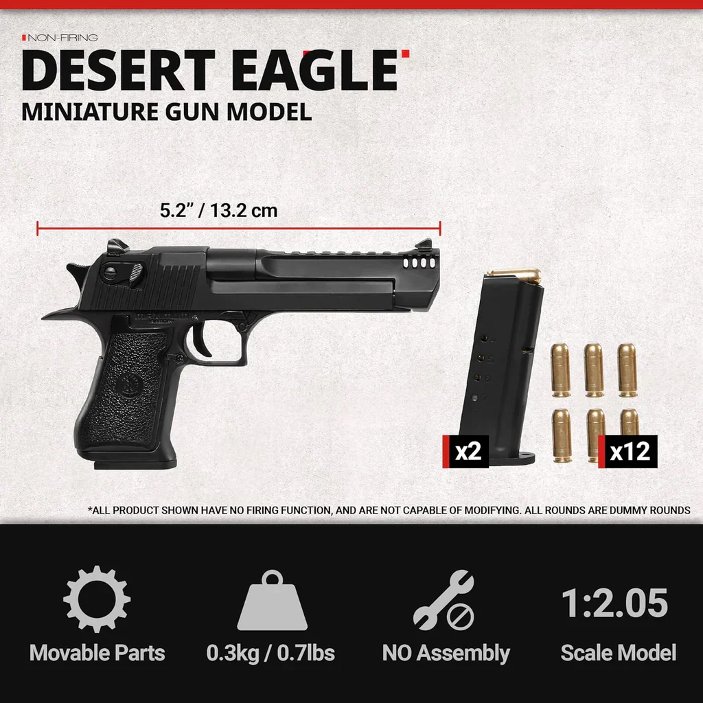 1:2.05 Scale Miniature Desert Eagle Diecast Metal Model - Black - Image 6