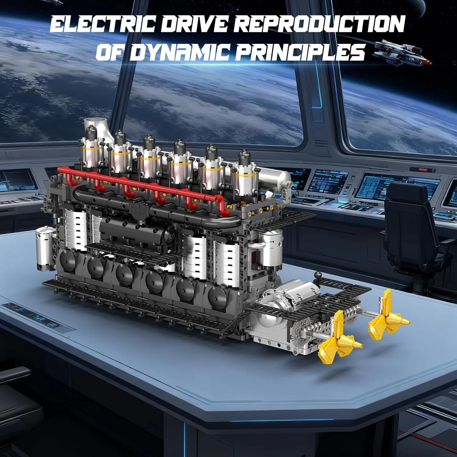 Mould King Aircraft Carrier Engine Building Sets, Intelligent Chip Drive Engine Model Kit that Runs - Image 2