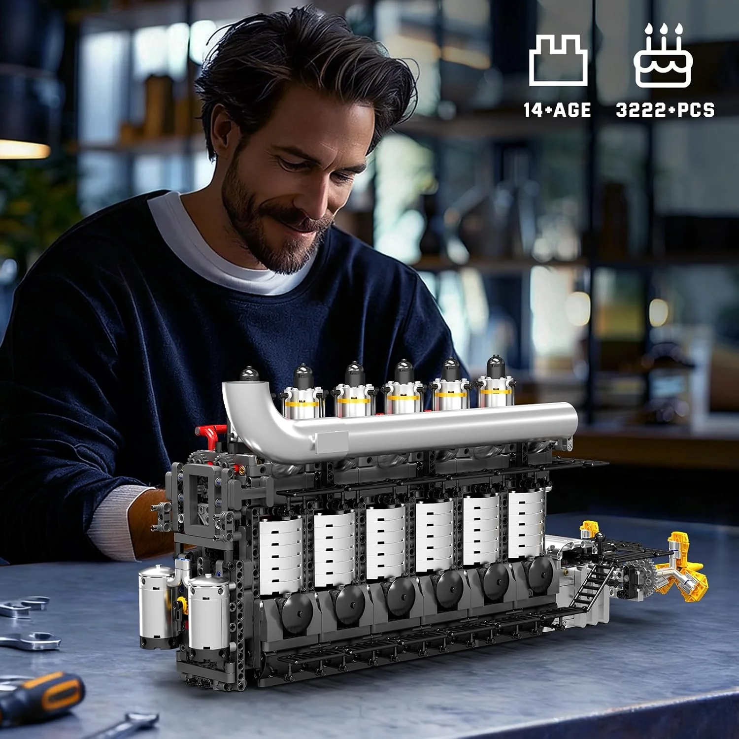 Mould King Aircraft Carrier Engine Building Sets, Intelligent Chip Drive Engine Model Kit that Runs - Image 3