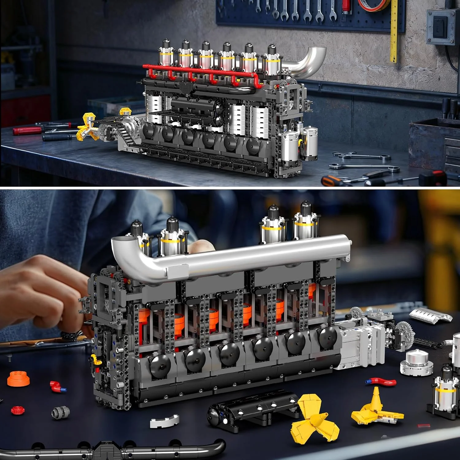 Mould King Aircraft Carrier Engine Building Sets, Intelligent Chip Drive Engine Model Kit that Runs - Image 5