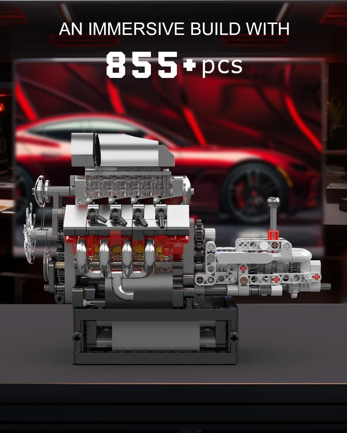 Mould King 10225 V8 Engine Model Kit That Runs - 855PCS STEM Building Set - Image 4