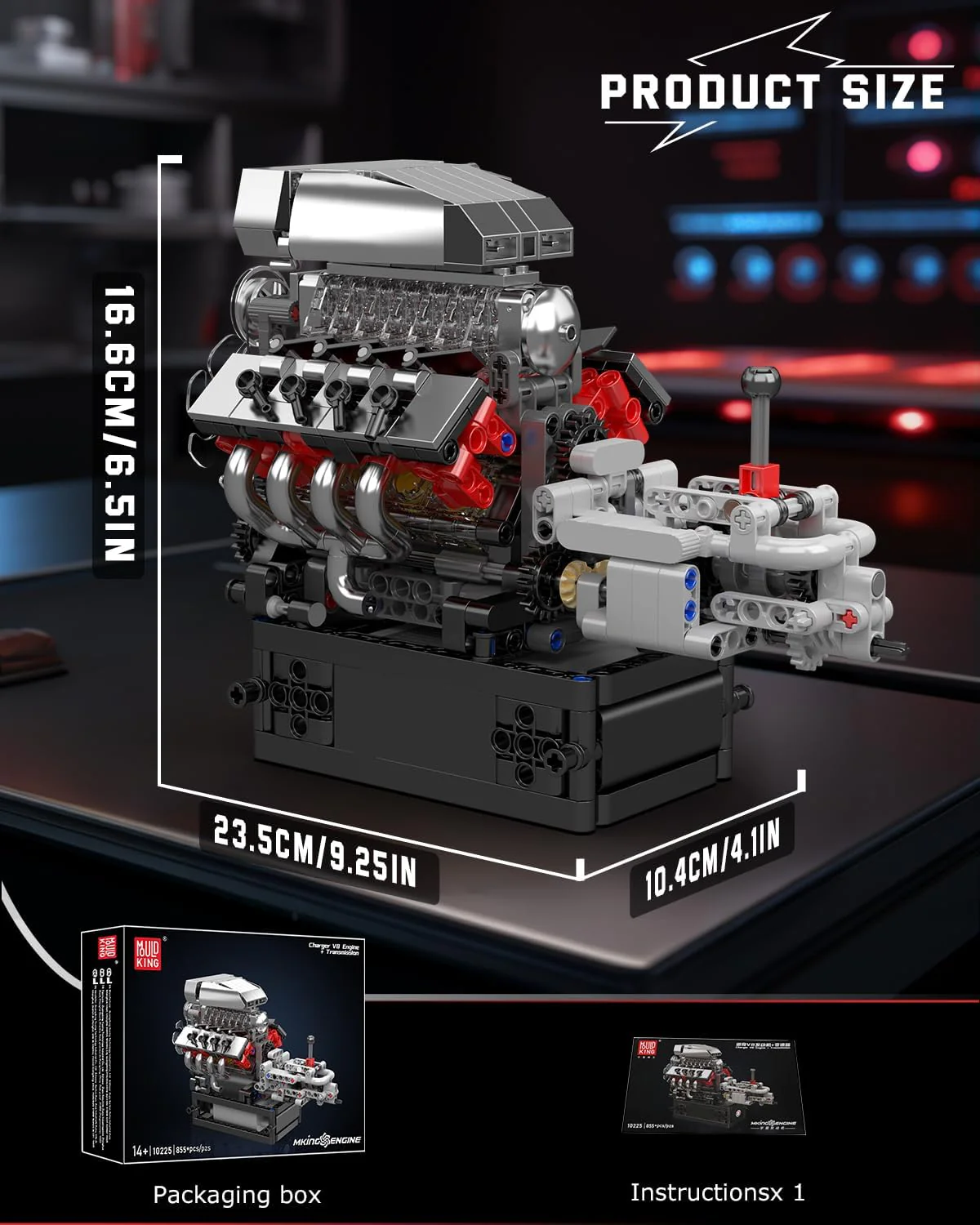 Mould King 10225 V8 Engine Model Kit That Runs - 855PCS STEM Building Set - Image 6