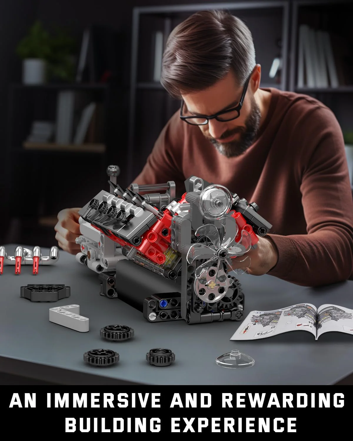 Mould King 10225 V8 Engine Model Kit That Runs - 855PCS STEM Building Set - Image 7