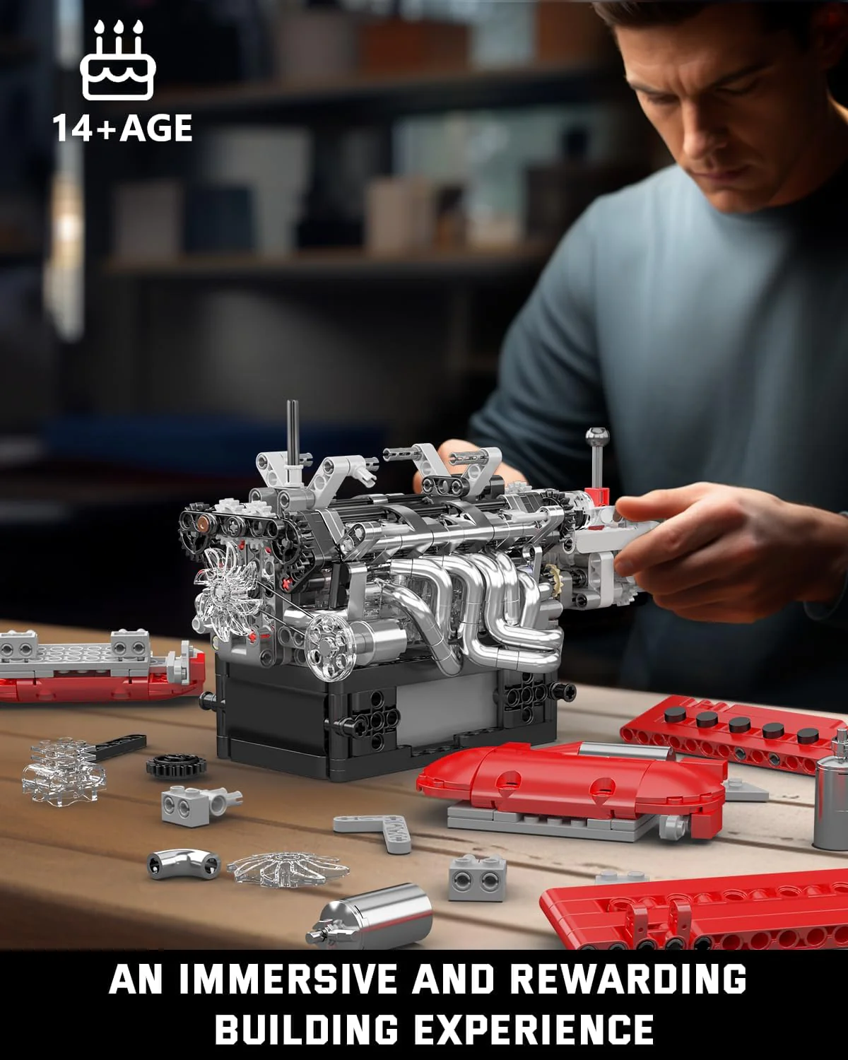Mould King V12 Engine Model Kit That Runs - 863PCS STEM Building Set - Image 2