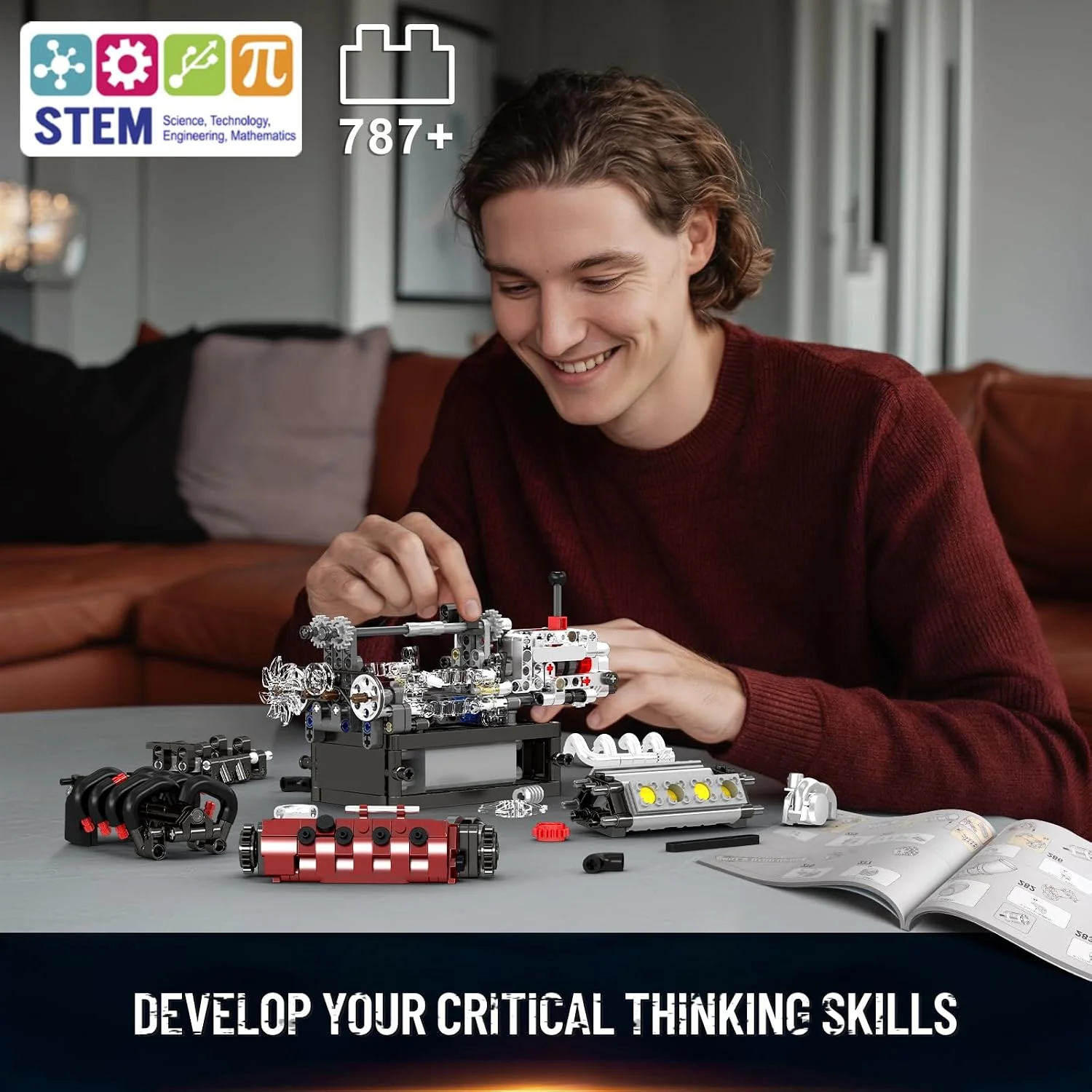 Mould King V8 Engine Building Kit That Runs - 787PCS STEM Engineering Model - Image 5
