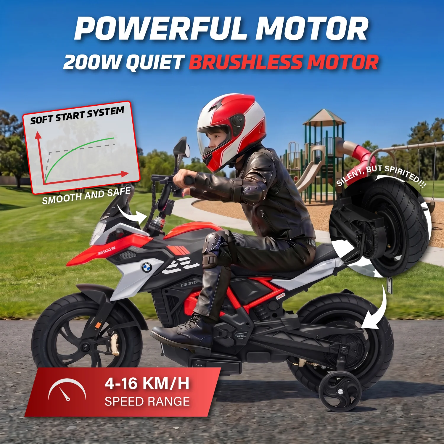 Official Licensed BMW G310 24V Kids Ride-On Motorcycle with Auxiliary Wheels - Image 10
