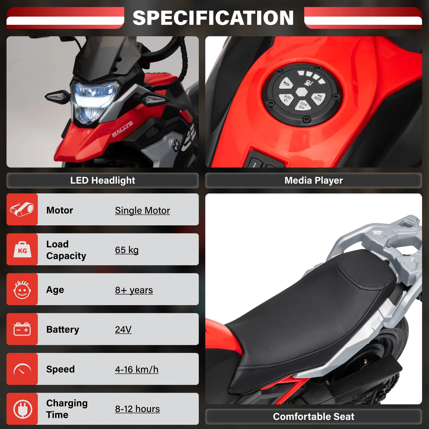 Official Licensed BMW G310 24V Kids Ride-On Motorcycle with Auxiliary Wheels - Image 6