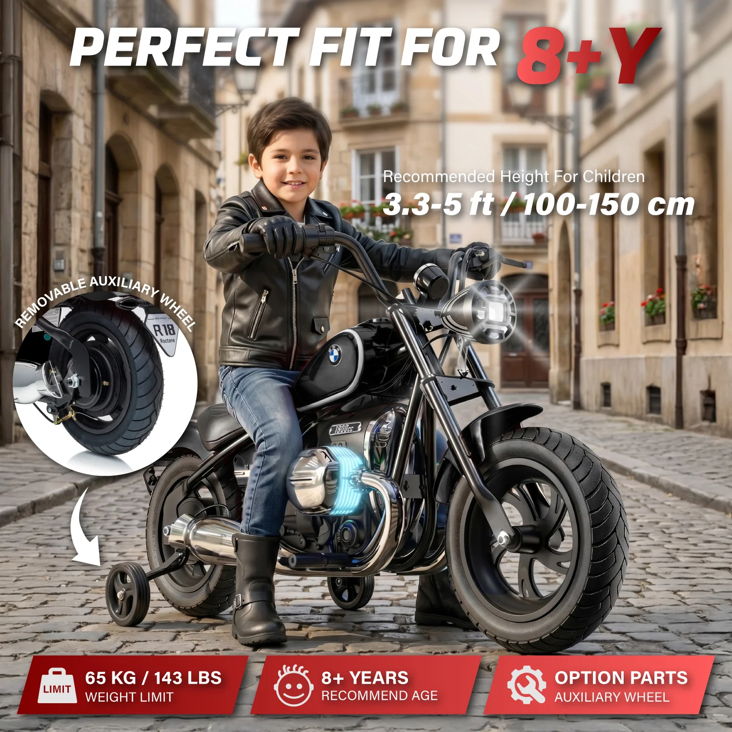 Official Licensed BMW R 18 24V Kids Ride-On Motorcycle with Auxiliary Wheels - Image 3