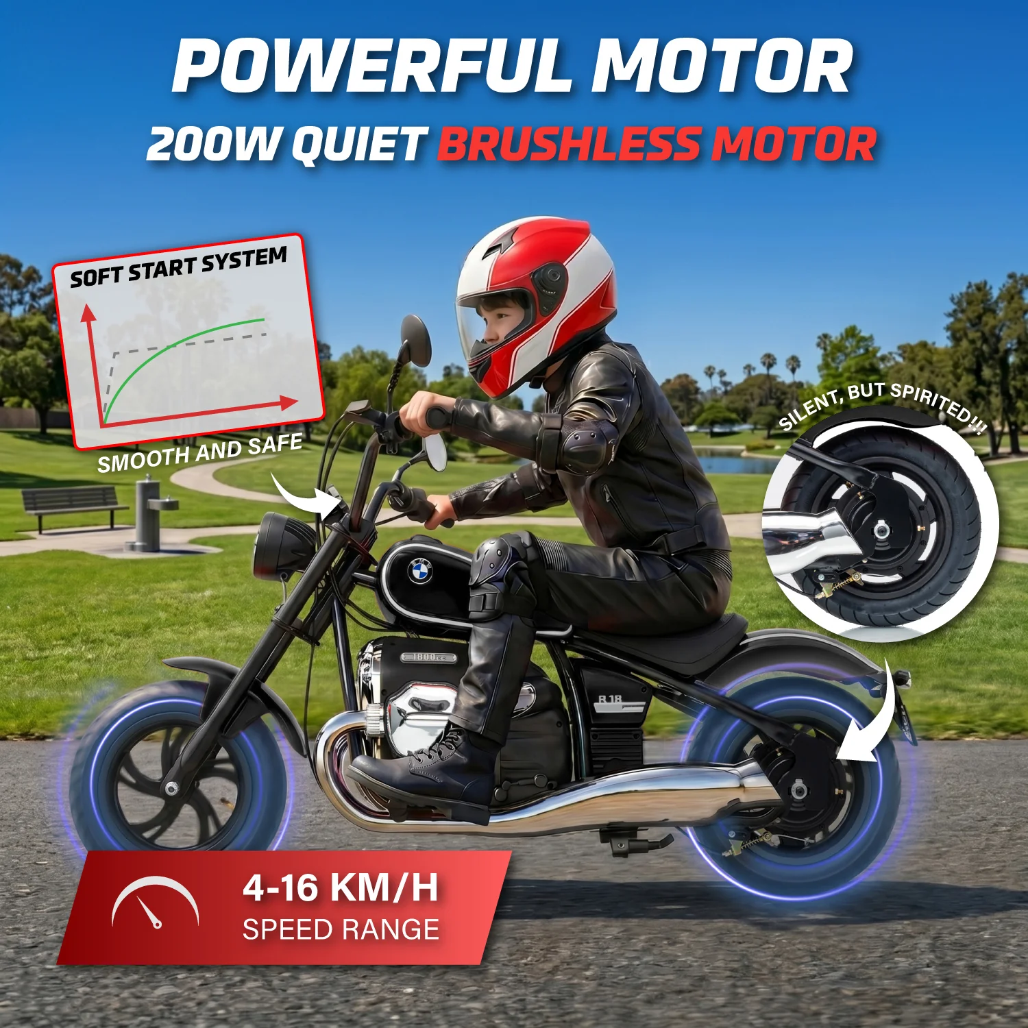 Official Licensed BMW R 18 24V Kids Ride-On Motorcycle with Auxiliary Wheels - Image 4