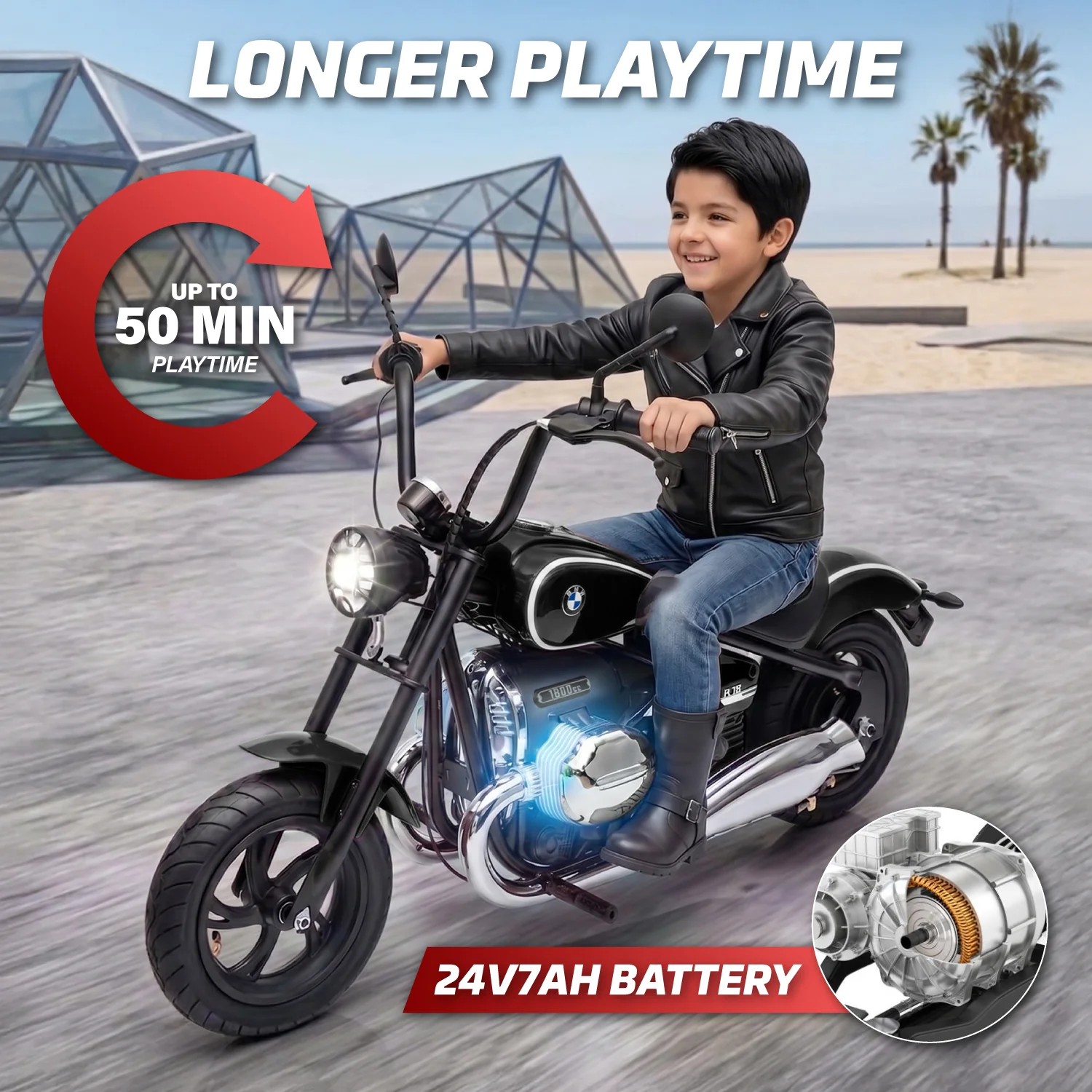 Official Licensed BMW R 18 24V Kids Ride-On Motorcycle with Auxiliary Wheels - Image 6