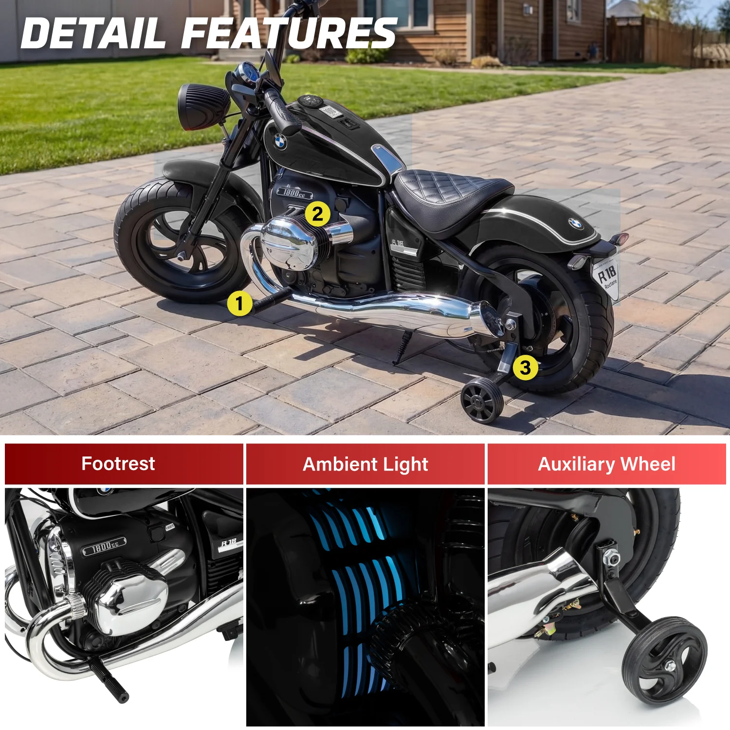 Official Licensed BMW R 18 24V Kids Ride-On Motorcycle with Auxiliary Wheels - Image 8