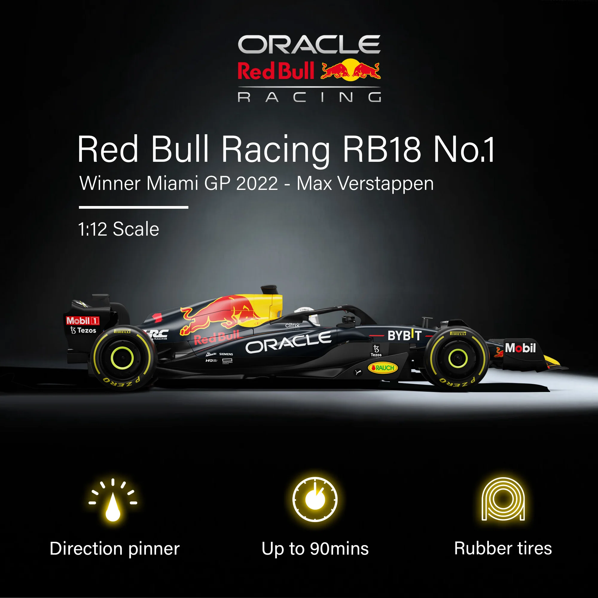 Oracle Red Bull Racing RB18 RC Car 1/12 Scale Licensed Remote Control Toy Car, Official F1 Merchandise by Rastar - Image 3