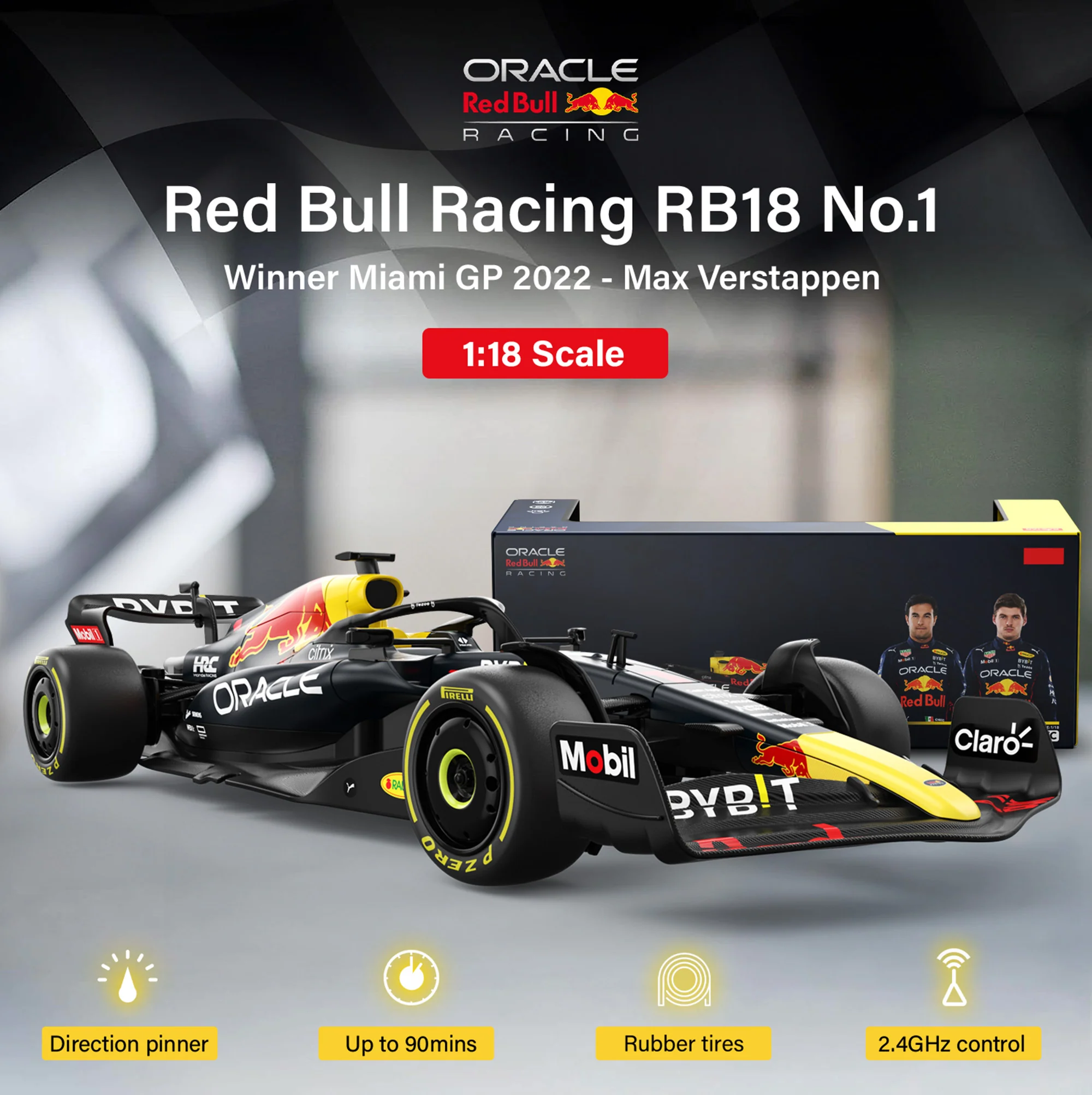 Oracle Red Bull Racing RB18 RC Car 1/18 Scale Licensed Remote Control Toy Car, Official F1 Merchandise by Rastar - Image 3