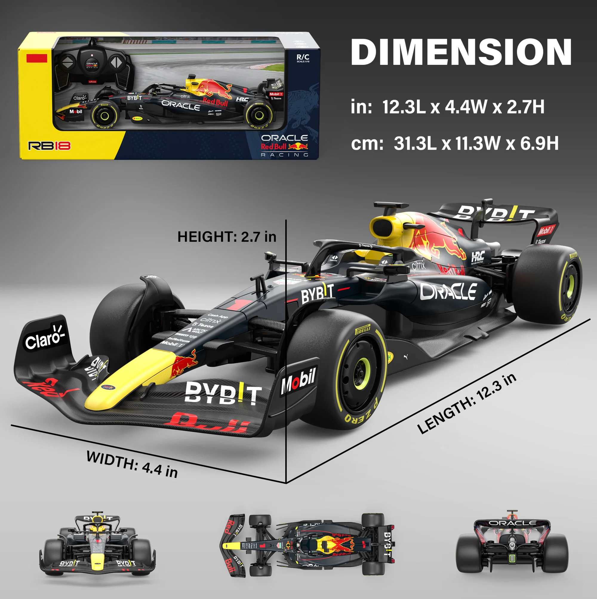 Oracle Red Bull Racing RB18 RC Car 1/18 Scale Licensed Remote Control Toy Car, Official F1 Merchandise by Rastar - Image 5
