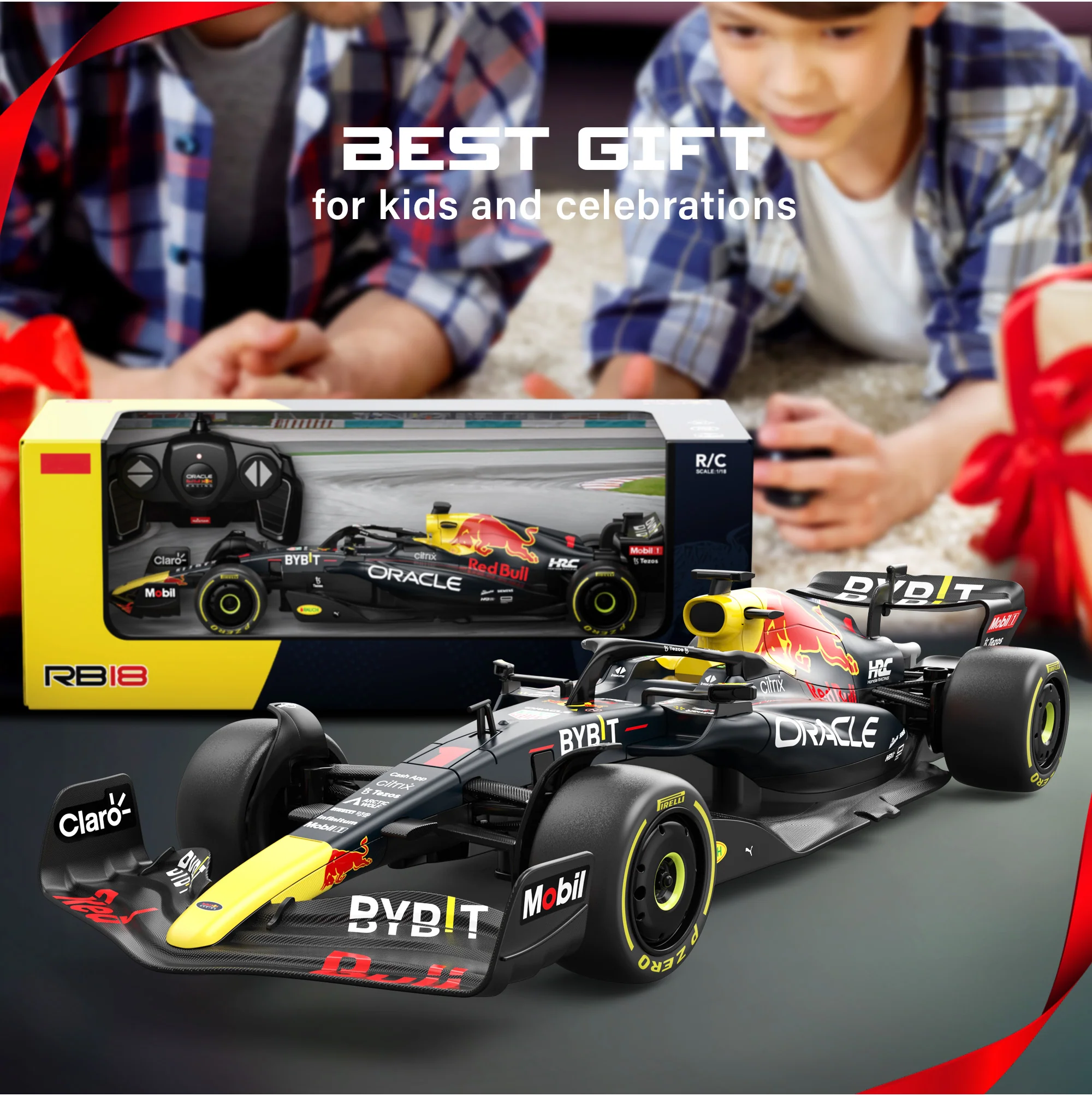 Oracle Red Bull Racing RB18 RC Car 1/18 Scale Licensed Remote Control Toy Car, Official F1 Merchandise by Rastar - Image 7