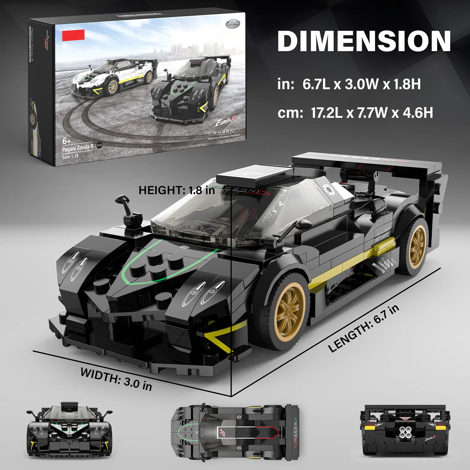 Pagani Zonda R 1/28 Scale Model Building Bricks Kit, 387pcs - Image 2