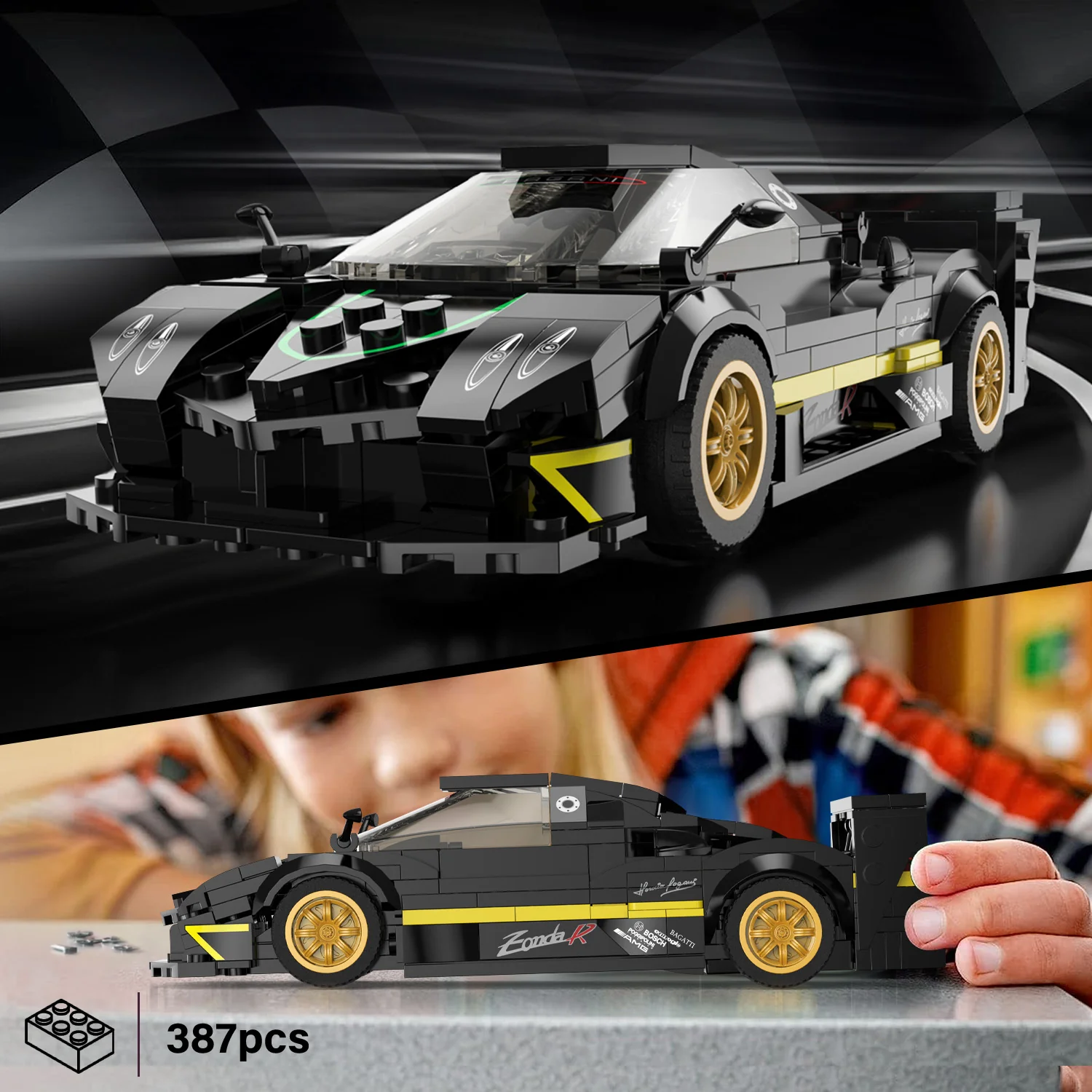 Pagani Zonda R 1/28 Scale Model Building Bricks Kit, 387pcs - Image 3