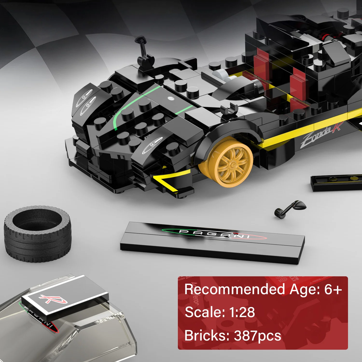 Pagani Zonda R 1/28 Scale Model Building Bricks Kit, 387pcs - Image 5