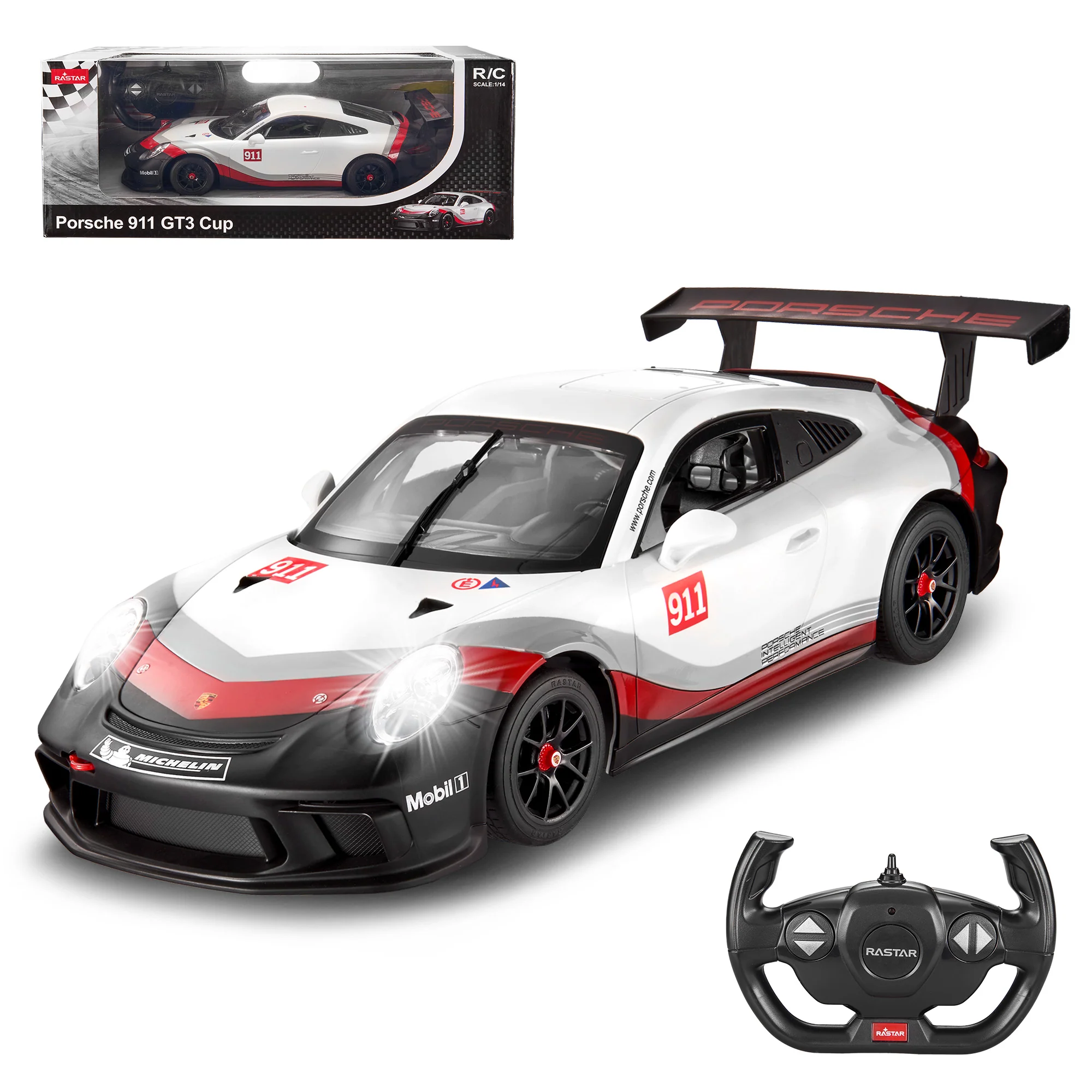 Porsche 911 GT3 CUP RC Car 1/14 Scale Licensed Remote Control Toy Car with Working Lights by Rastar