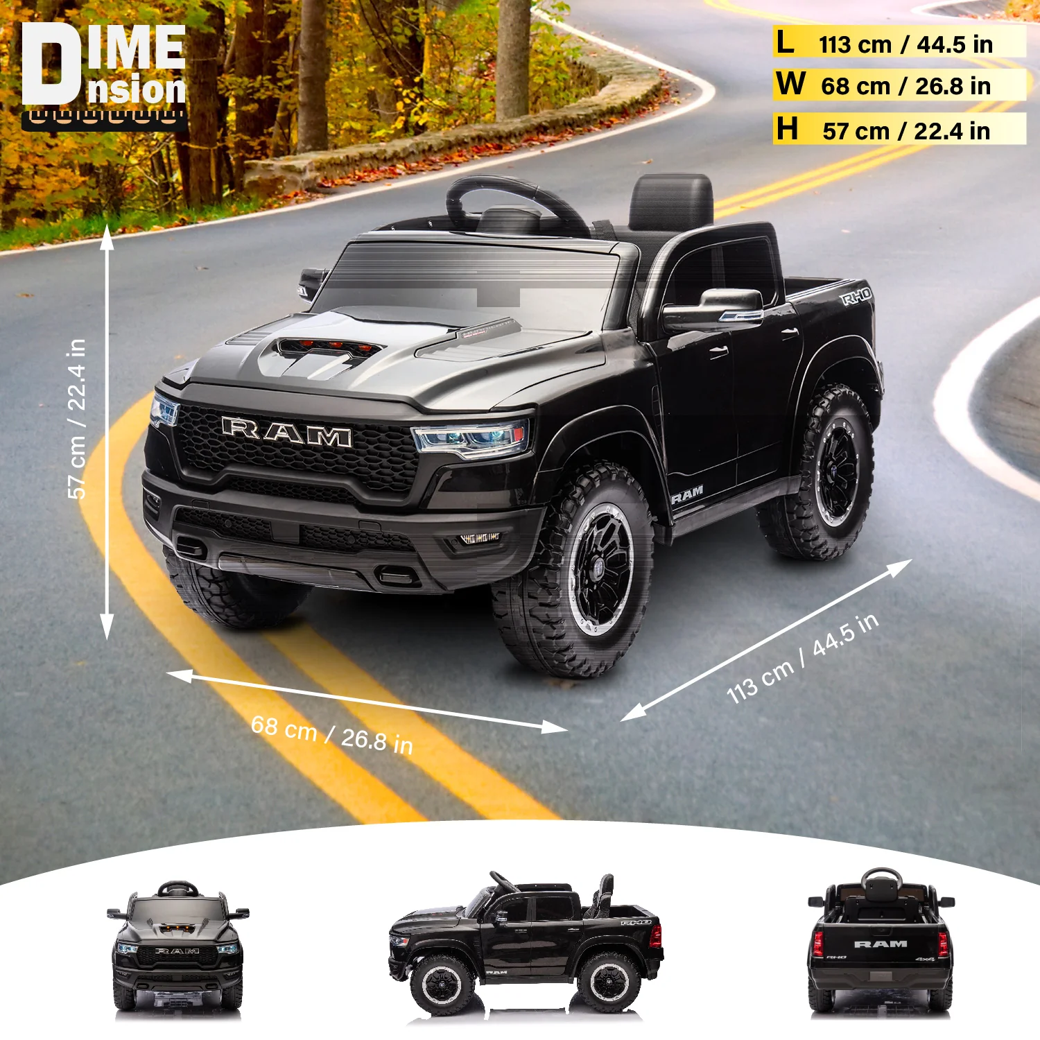 Licensed RAM 1500 12V Ride-On Truck for Kids Ages 3+, Electric Vehicle with Parent Remote Control, Dual Speed, Suspension, LED Lights, MP3, Cargo Storage - Image 3
