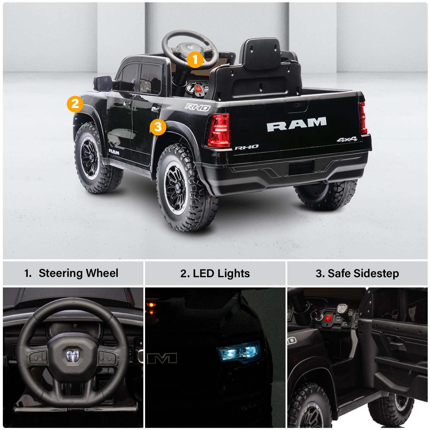 Licensed RAM 1500 12V Ride-On Truck for Kids Ages 3+, Electric Vehicle with Parent Remote Control, Dual Speed, Suspension, LED Lights, MP3, Cargo Storage - Image 5