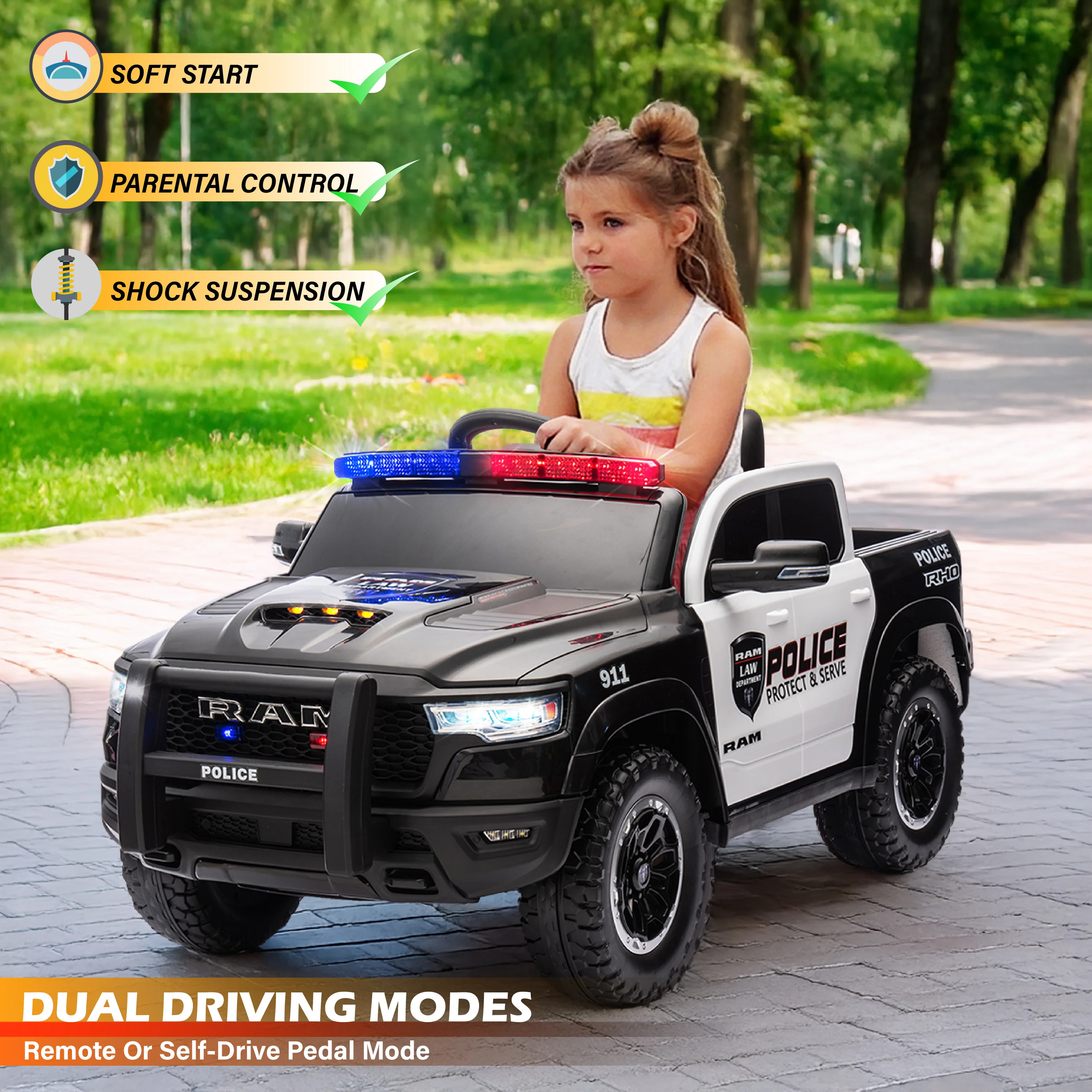Licensed RAM 1500 24V Ride-On Truck for Kids. Electric Vehicle with Parent Remote Control, LED Lights, MP3, Cargo Storage, Dual Speed, Suspension - Image 3
