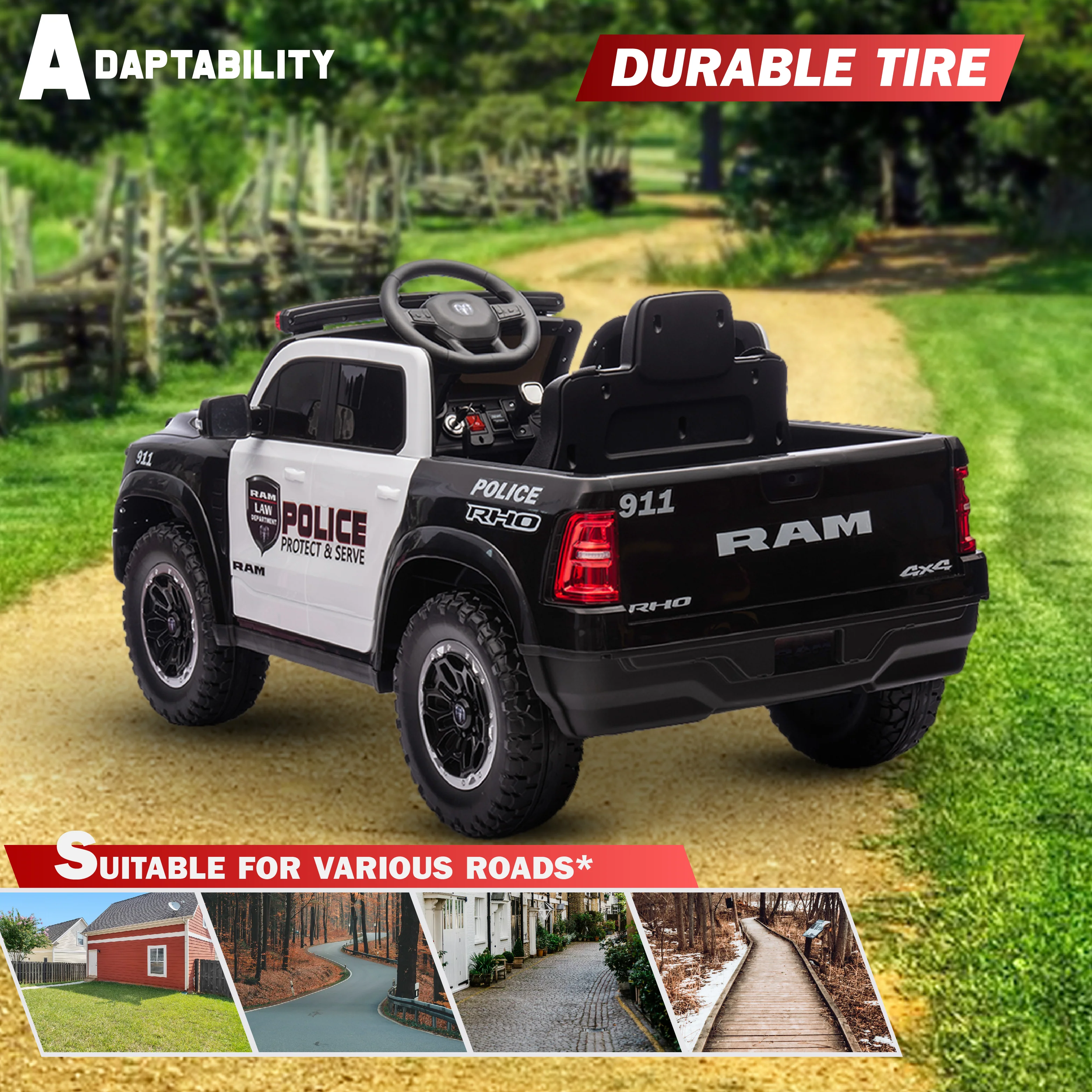 Licensed RAM 1500 24V Ride-On Truck for Kids. Electric Vehicle with Parent Remote Control, LED Lights, MP3, Cargo Storage, Dual Speed, Suspension - Image 4
