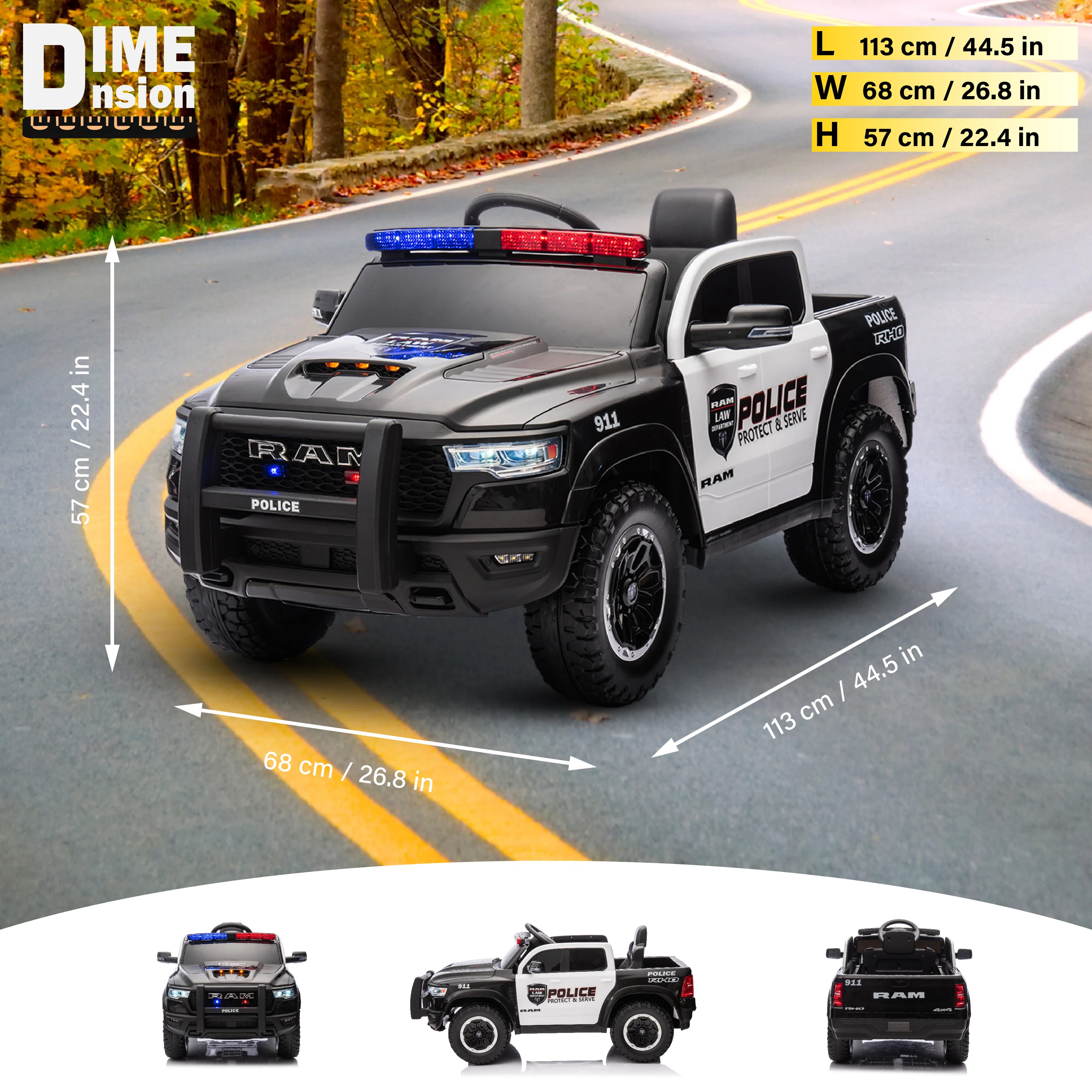 Licensed RAM 1500 24V Ride-On Truck for Kids. Electric Vehicle with Parent Remote Control, LED Lights, MP3, Cargo Storage, Dual Speed, Suspension - Image 5