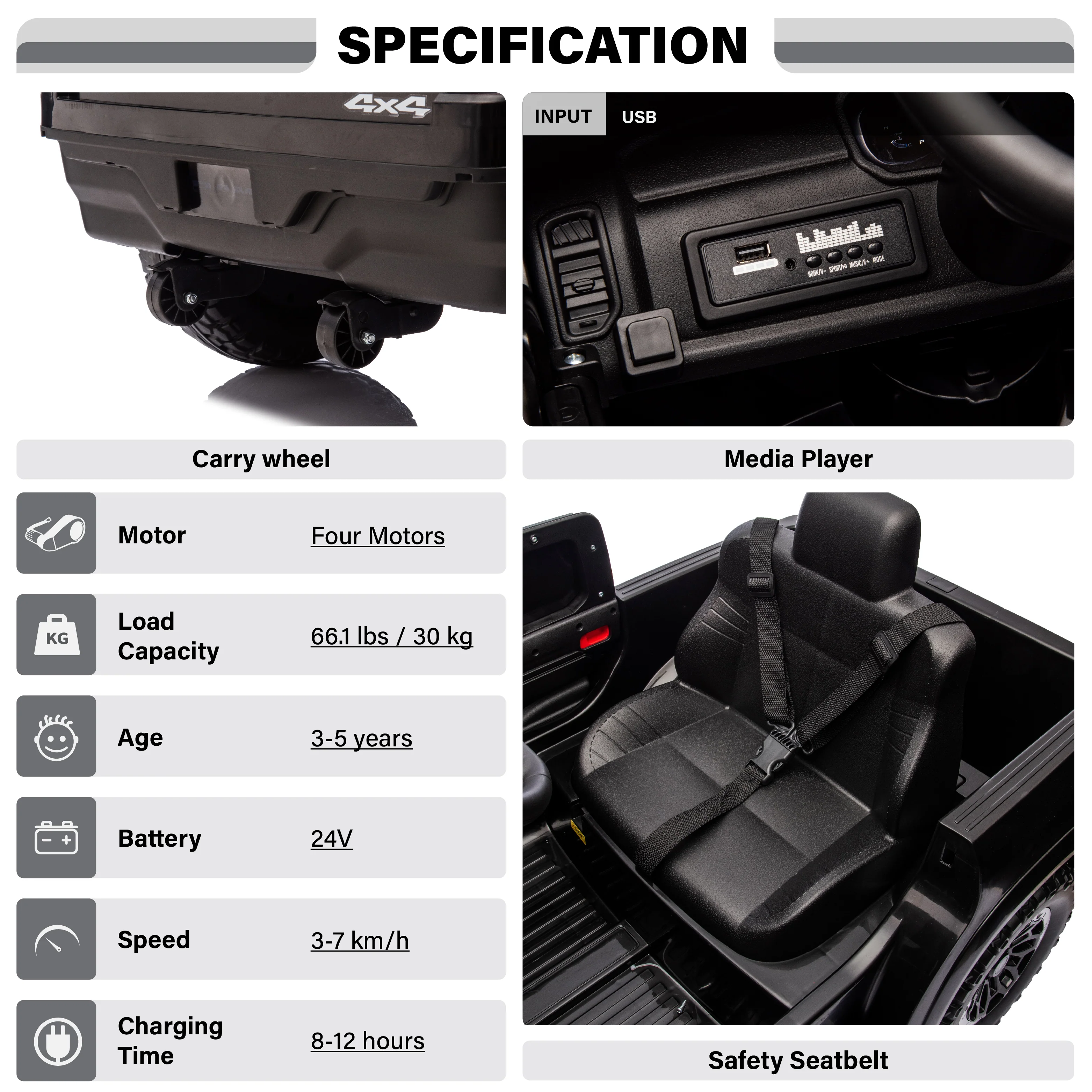 Licensed RAM 1500 24V Ride-On Truck for Kids. Electric Vehicle with Parent Remote Control, LED Lights, MP3, Cargo Storage, Dual Speed, Suspension - Image 6