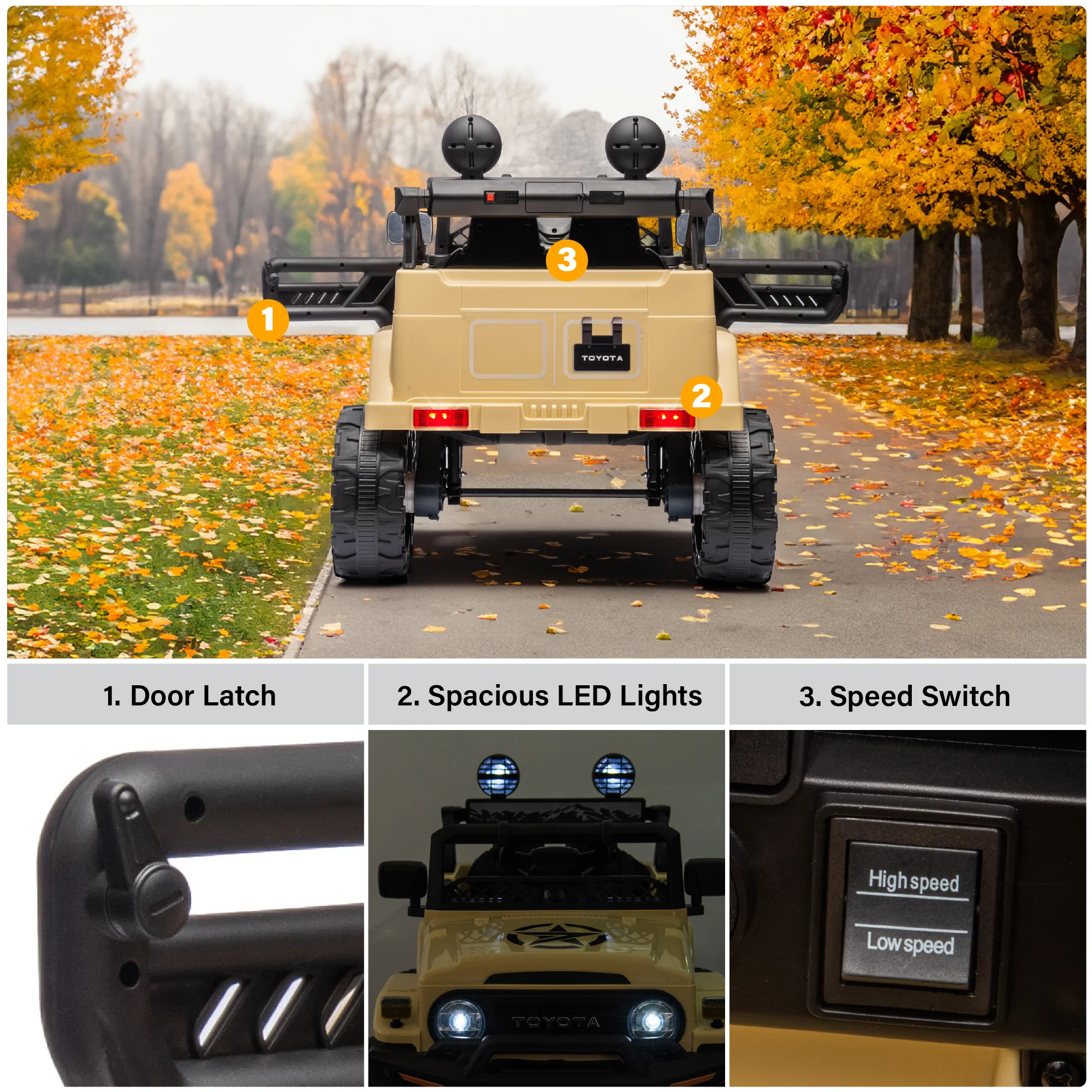 Toyota FJ Cruiser 12V Truck 1 Seater Ride-On Car with LED Lights, Remote Control, and MP3 Player, Licensed - Image 4