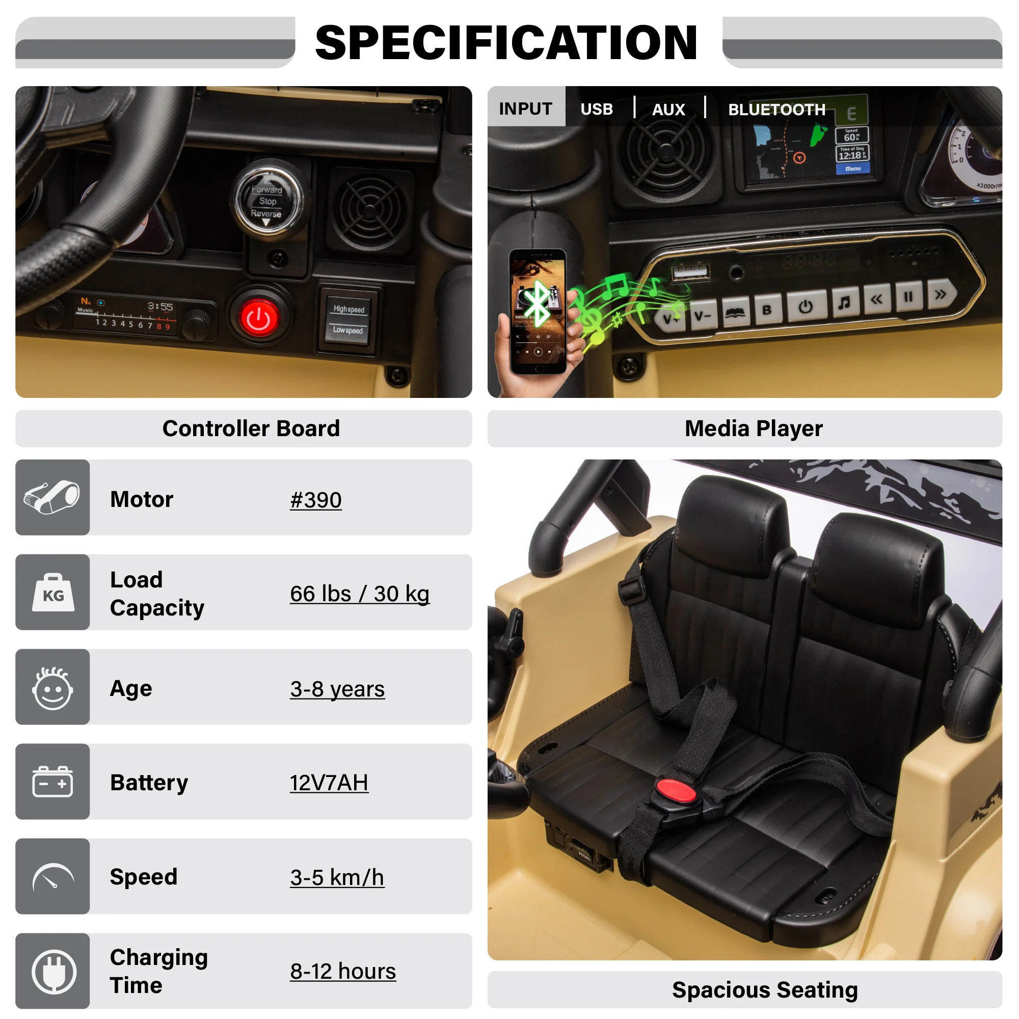 Toyota FJ Cruiser 12V Truck 1 Seater Ride-On Car with LED Lights, Remote Control, and MP3 Player, Licensed - Image 5