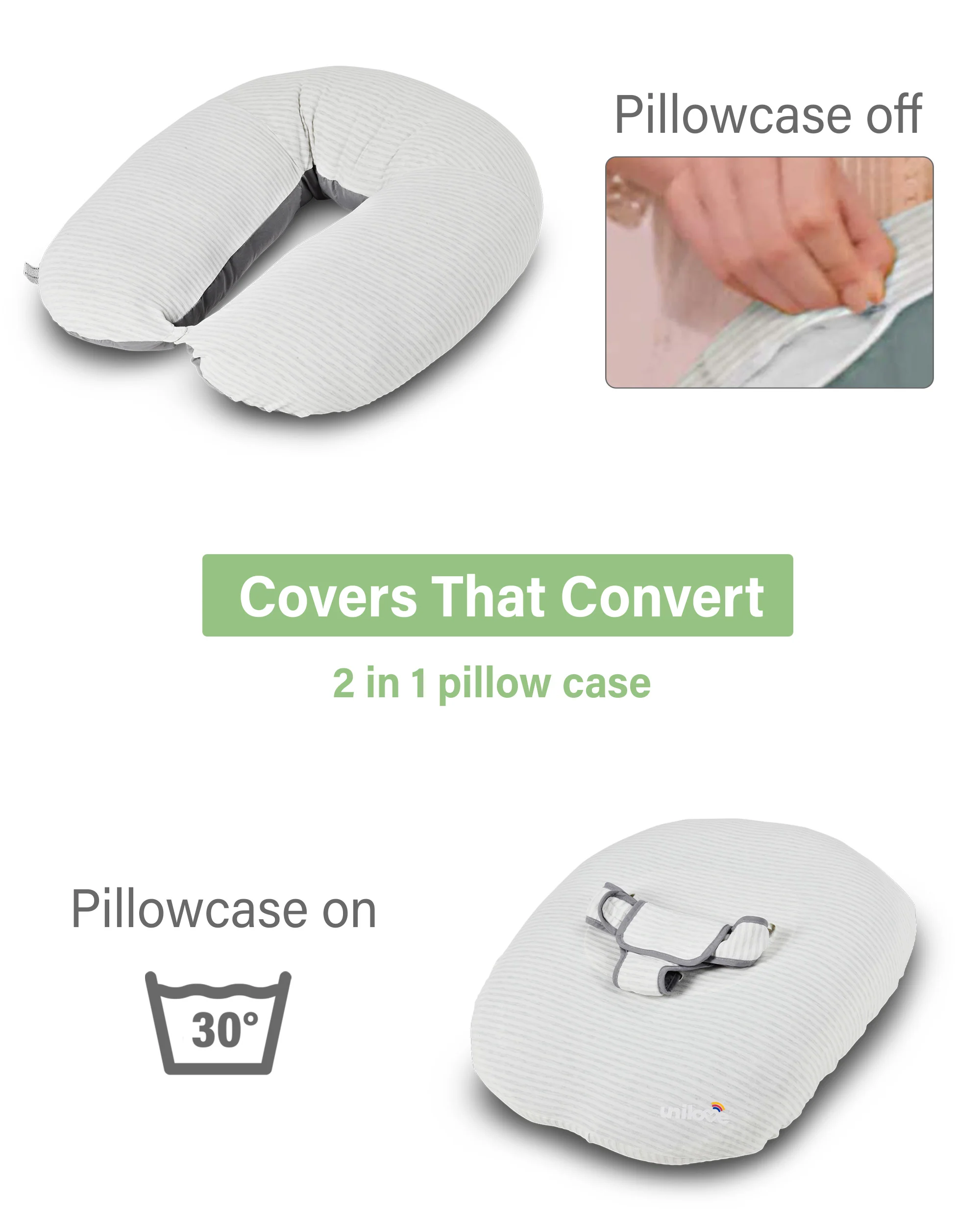 Unilove Hopo 7-in-1 Pregnancy & Nursing Pillow, C-Shape - Oreiller de Corps, Support for Back, Hips, Legs, Belly - Image 5