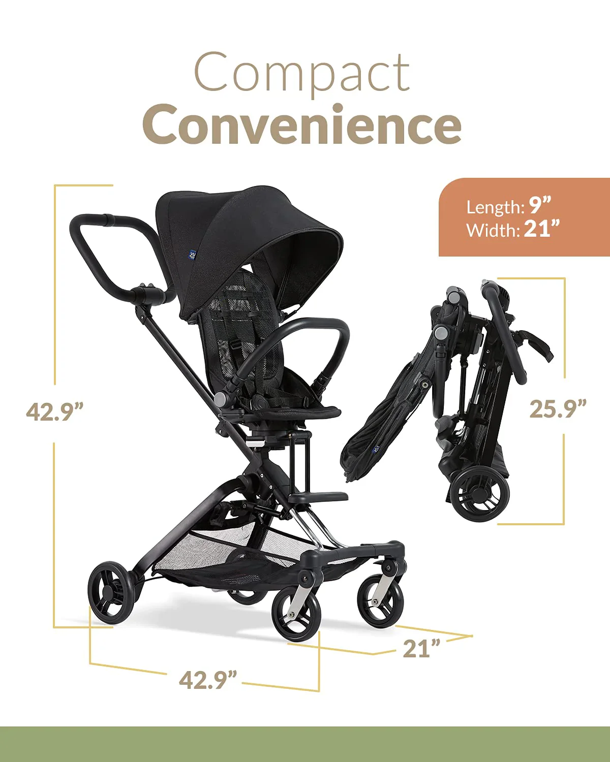 Unilove On The Go 2-in-1 Lightweight Stroller, Bubble Black - Image 4